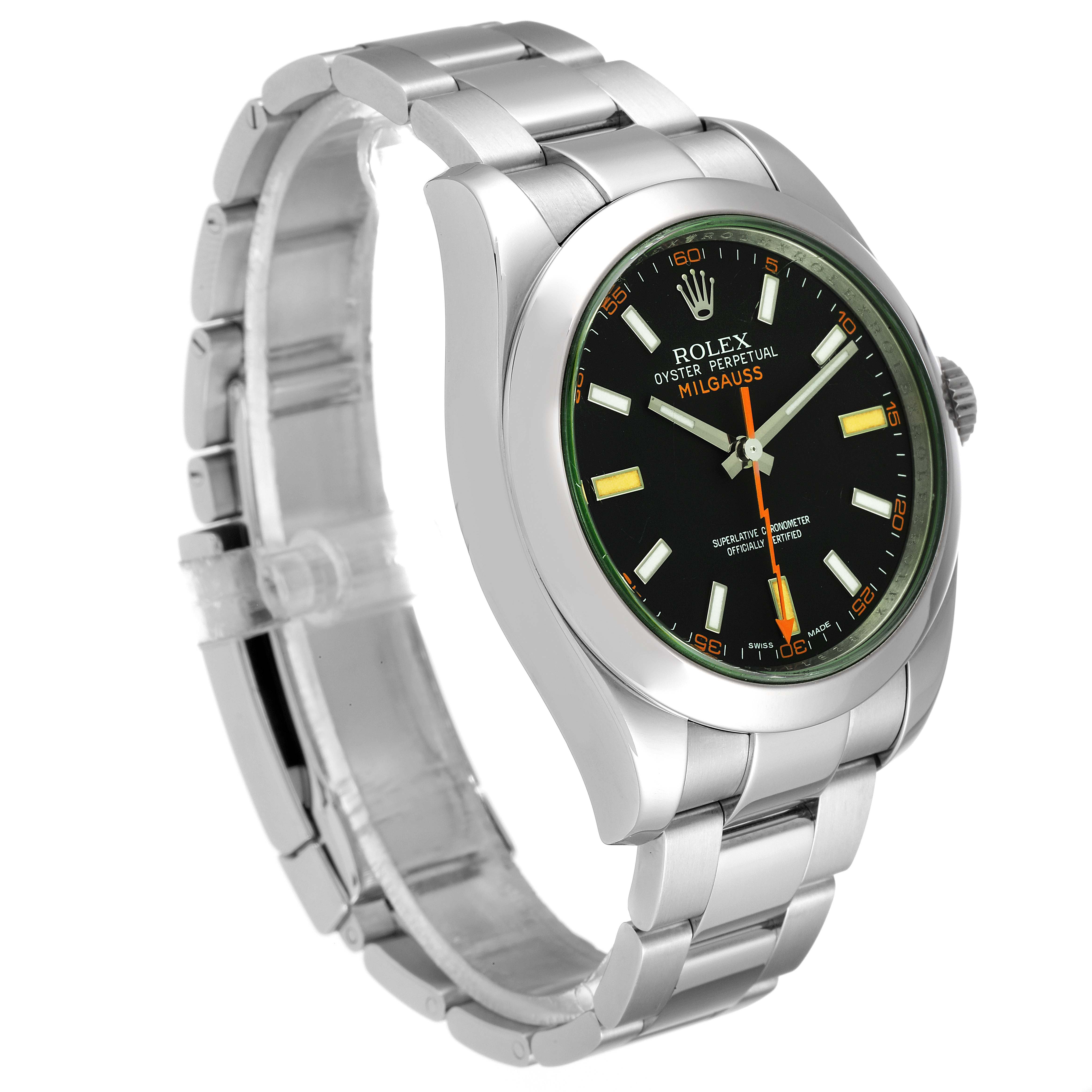 Rolex Milgauss Black Dial Green Crystal Steel Mens Watch 116400 ...