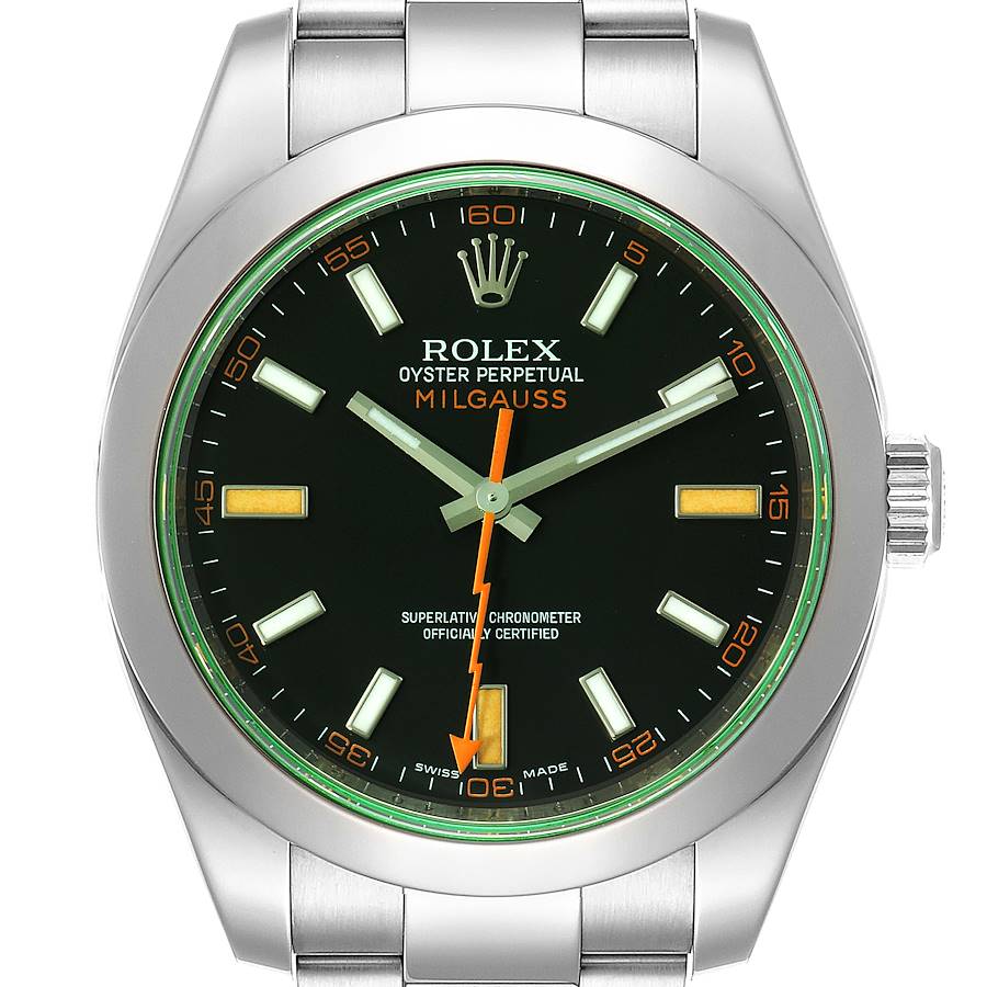 Milgauss Black Dial Green Crystal Steel Mens Watch 116400 | SwissWatchExpo