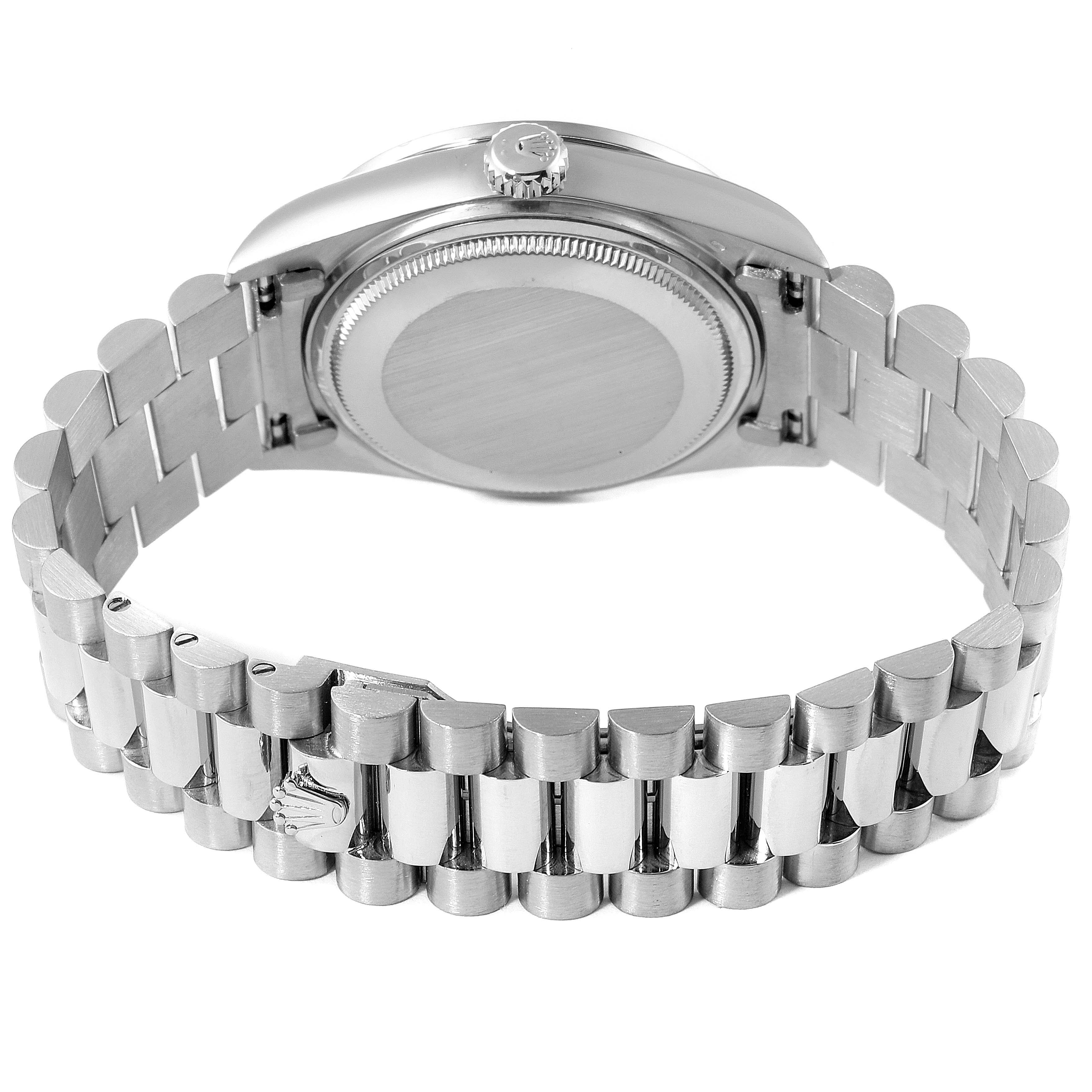 This image shows the back and bracelet of the Rolex President 18139 Men's White Gold Grey Dial 18139 Men's White Gold Grey Dial model watch from a rear angle.