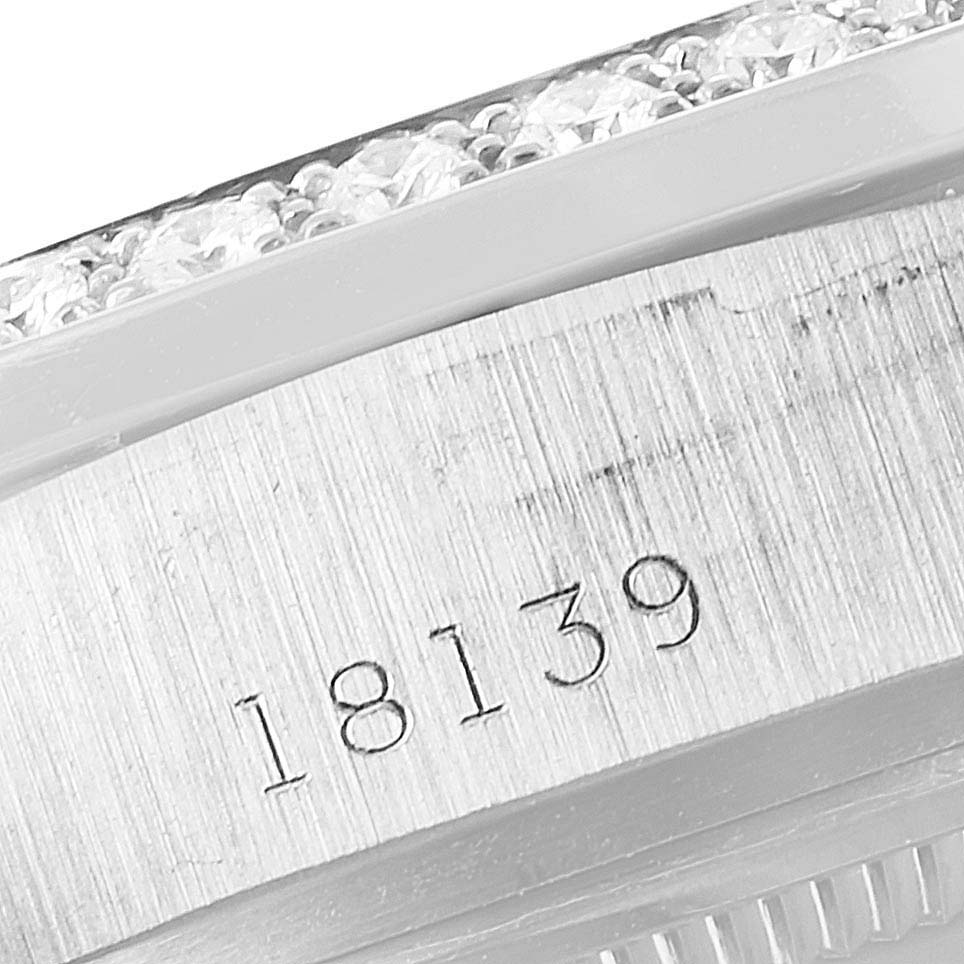 The image shows a close-up angle of the serial number engraved on the case side of a Rolex President 18139 Men's White Gold Grey Dial 18139 Men's White Gold Grey Dial model watch.