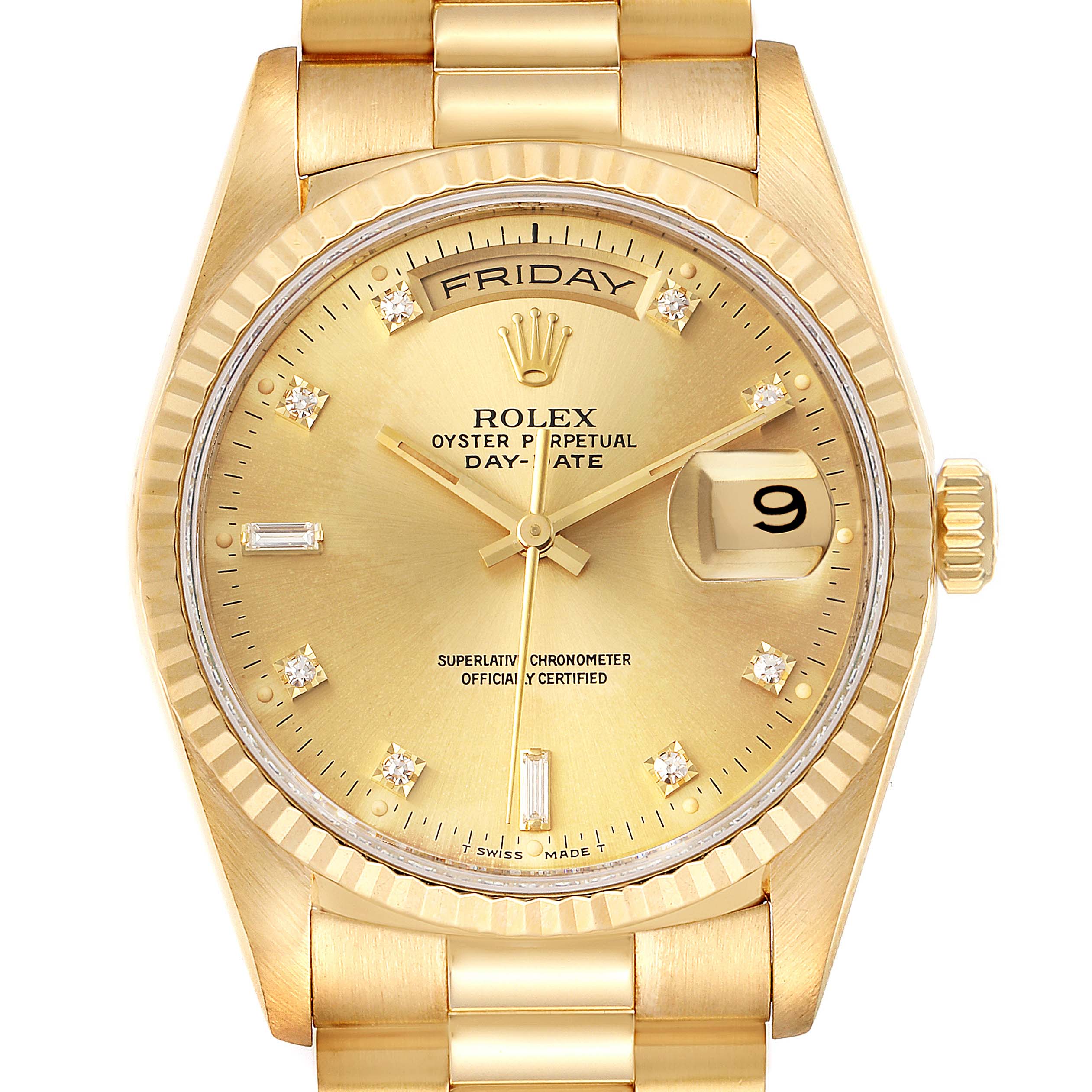 Rolex President Day-Date 36mm Yellow Gold Diamond Mens Watch 18238 ...