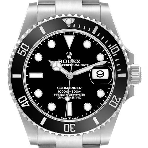 This is a front view showing the face and bezel of a Rolex Submariner watch.