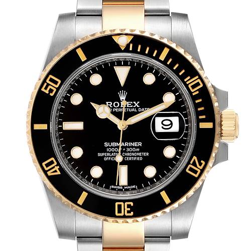 Photo of Rolex Submariner Steel Yellow Gold Black Dial Mens Watch 116613 Box Card