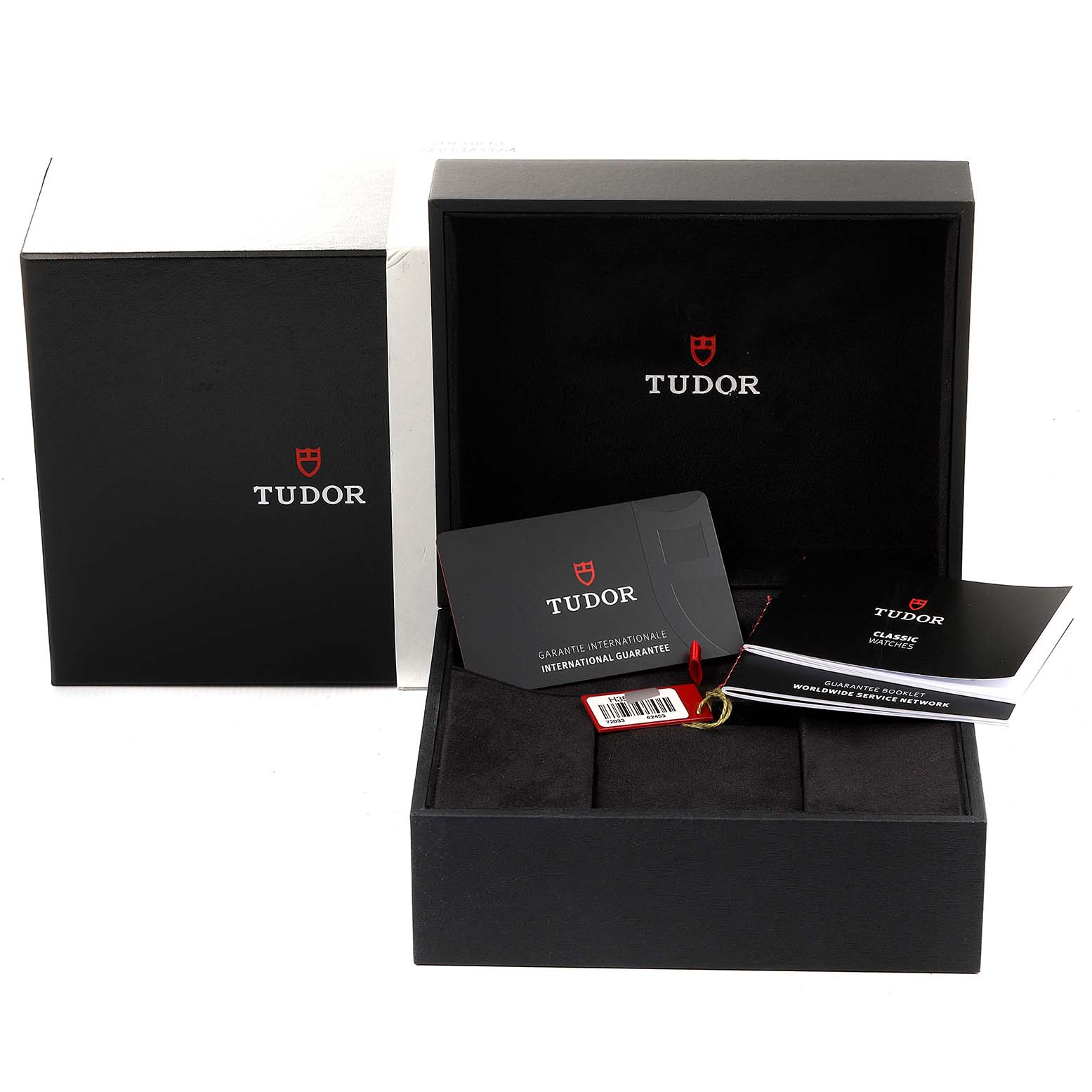 The image shows the open packaging box and accessories, including booklets and warranty card, for the Tudor Prince 72033 Men's Steel and Gold (two tone) Champagne Dial 72033 Men's Steel and Gold (two tone) Champagne Dial model watch.