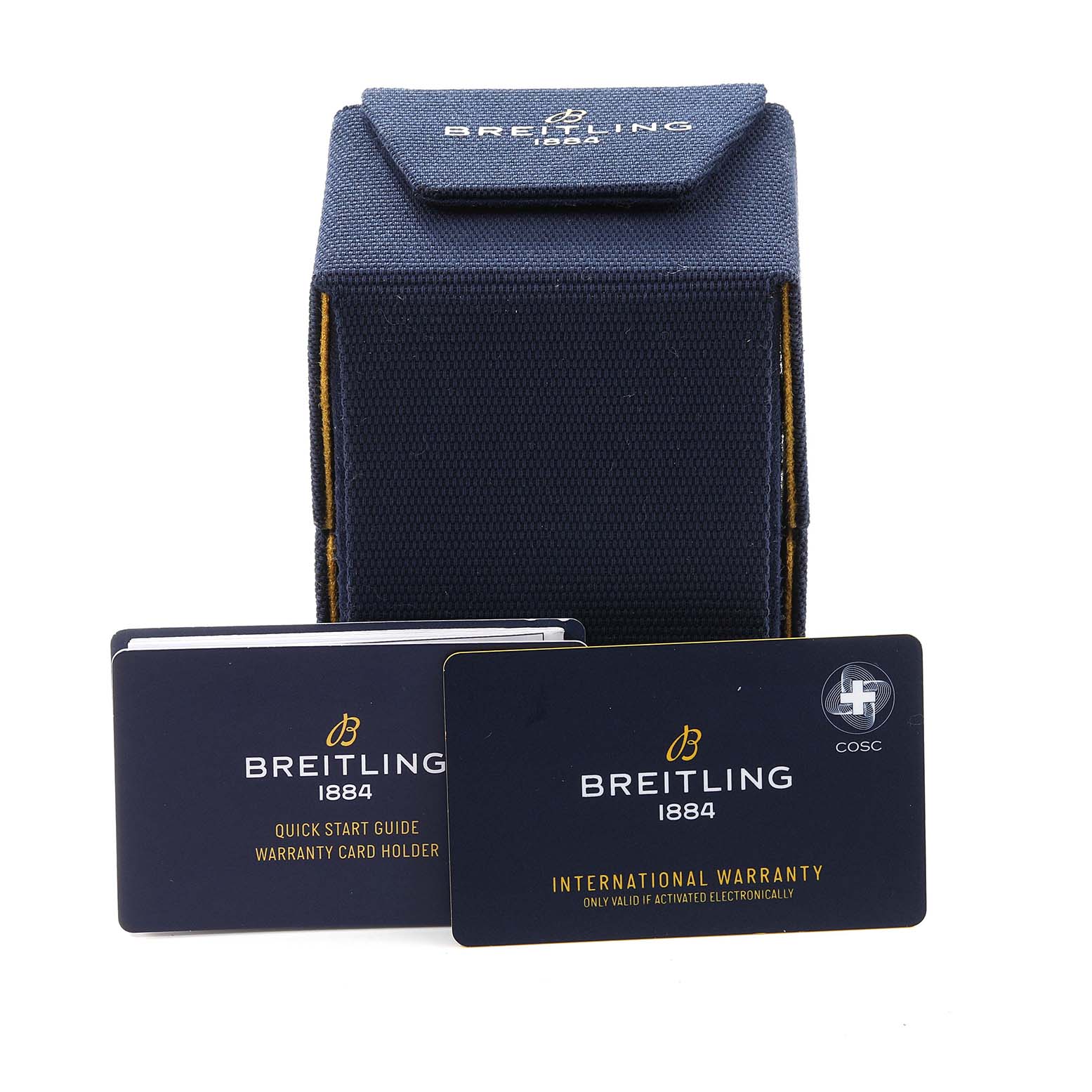 The image shows packaging and warranty cards for a Breitling Superocean A17366 Men's Stainless Steel White Dial A17366 Men's Stainless Steel White Dial watch, viewed from the front.