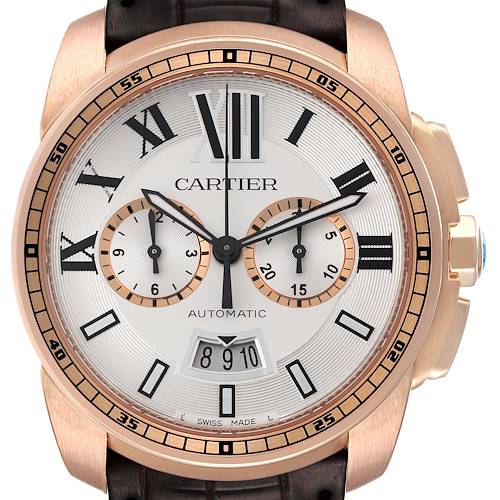 Photo of Cartier Calibre Silver Dial Rose Gold Chronograph Mens Watch W7100044