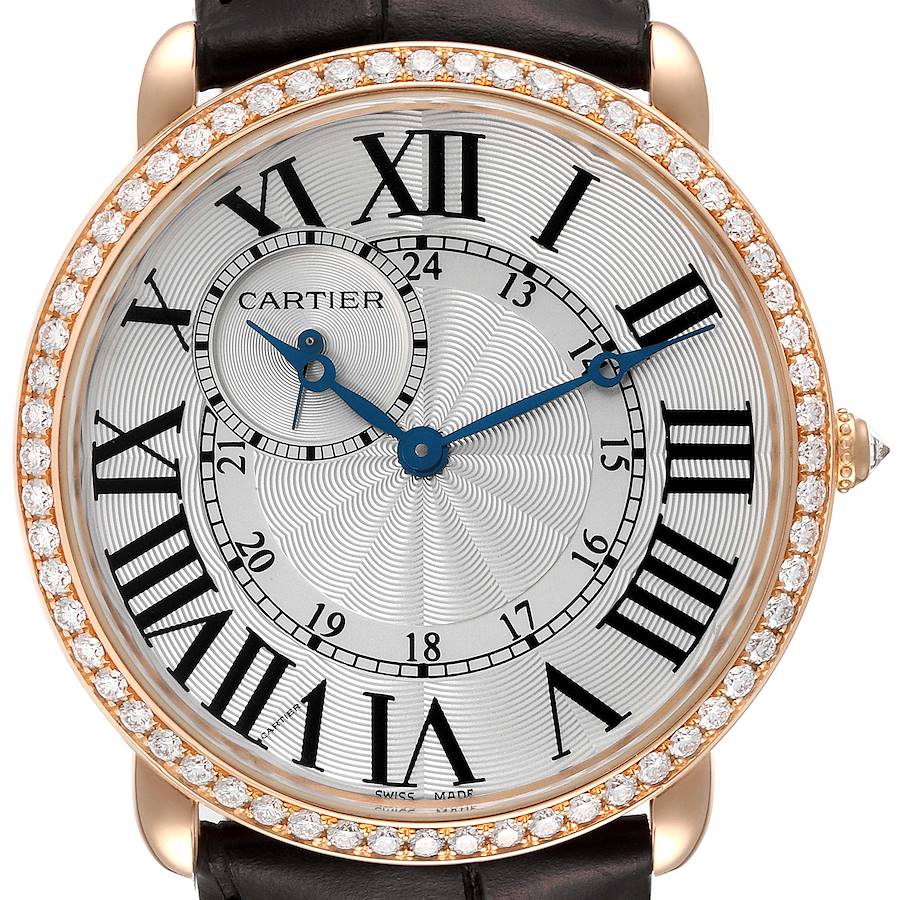 Cartier Ronde Louis 18K Rose Gold Diamond Bezel Mens Watch WR007001 SwissWatchExpo