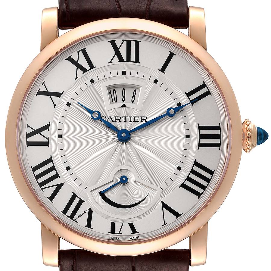 Cartier Rotonde Power Reserve 18k Rose Gold Silver Dial Mens Watch W1556252 SwissWatchExpo