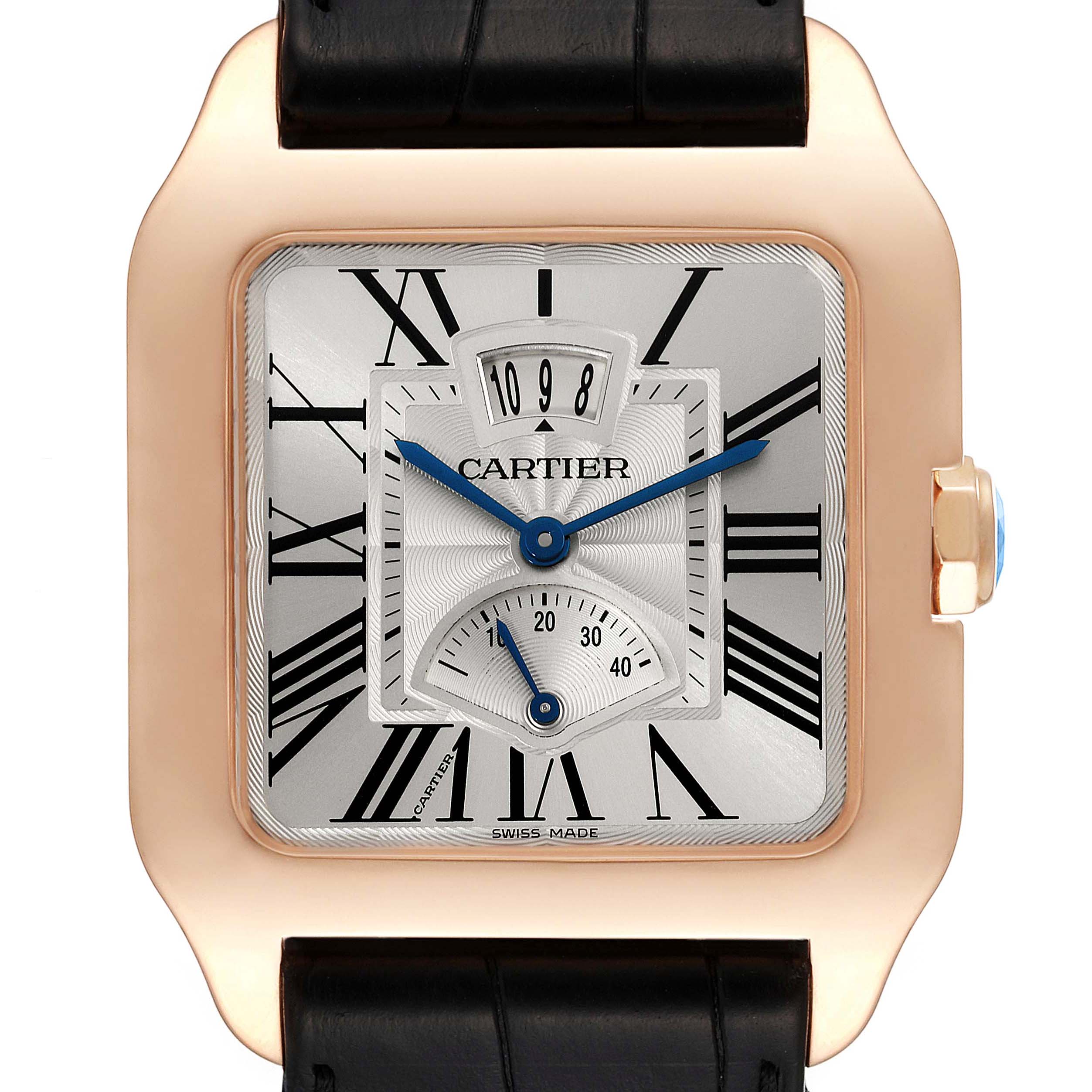 Cartier Santos Dumont Rose Gold Silver Dial Black Strap Mens Watch ...