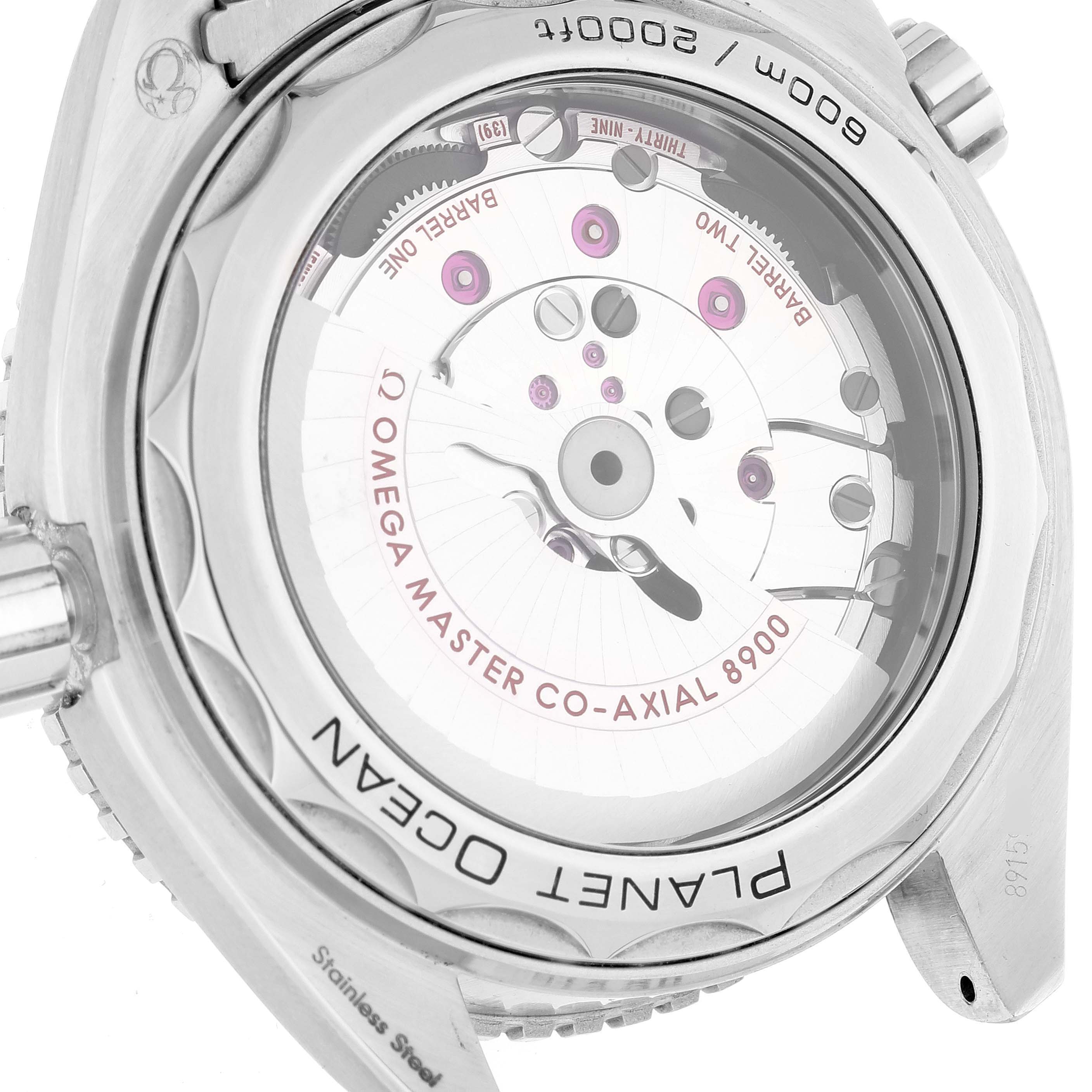 The image shows the back view of the Omega Planet Ocean 215.30.44.21.01.002 Men
s Stainless Steel Black Dial 215.30.44.21.01.002 Men
s Stainless Steel Black Dial watch, revealing its movement and internal mechanism.