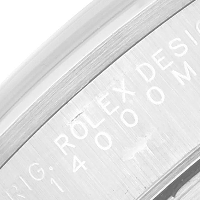 The image shows a close-up of the case back of a Rolex Air-King 14000 Men's Stainless Steel Silver Dial 14000 Men's Stainless Steel Silver Dial watch, highlighting the engravings.