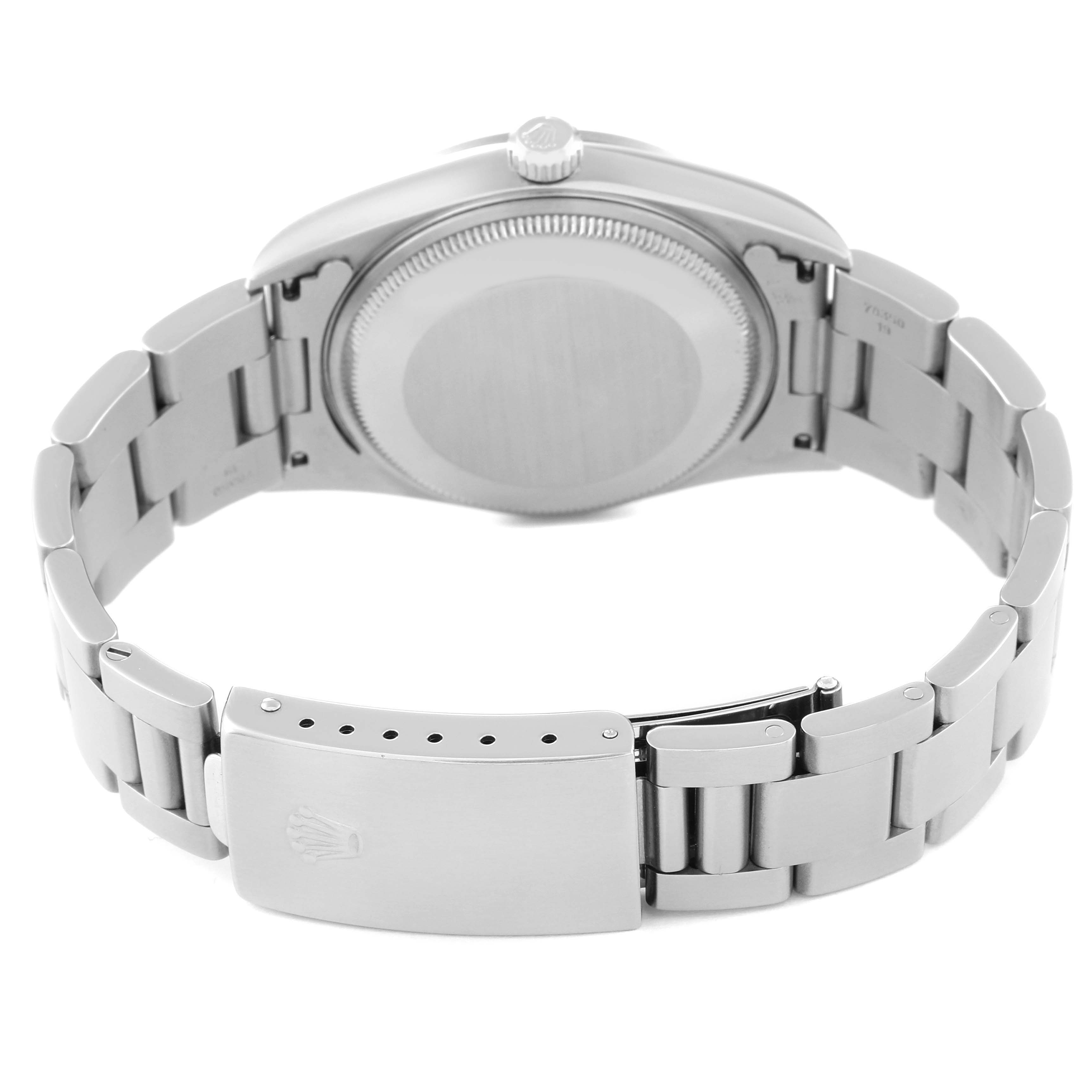 The image shows the back case and bracelet of a Rolex Air-King 14000 Men's Stainless Steel Silver Dial 14000 Men's Stainless Steel Silver Dial watch from a rear angle, highlighting the clasp and links.