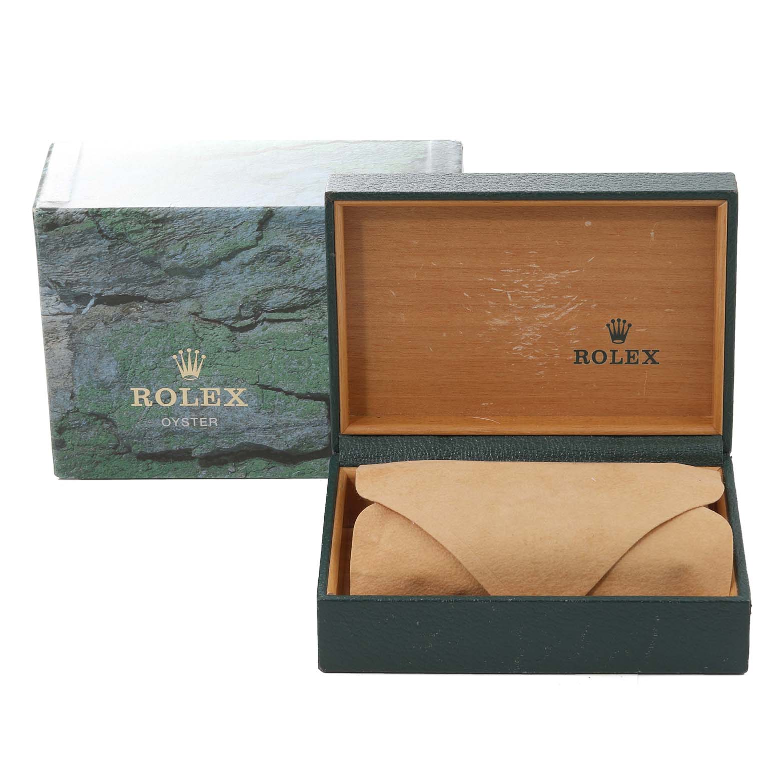 The image shows the packaging box and inner case for a Rolex Air-King 14000 Men's Stainless Steel Silver Dial 14000 Men's Stainless Steel Silver Dial watch.