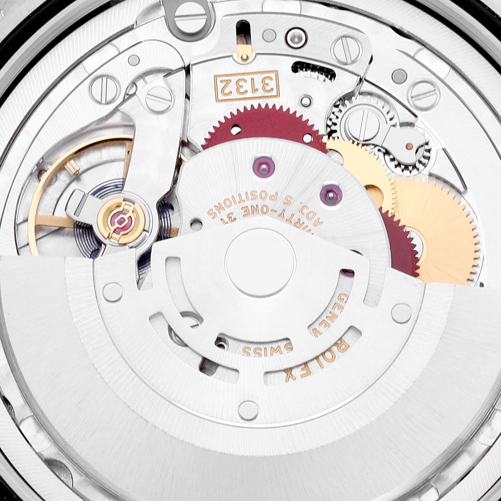 The image shows the intricate movement and internal mechanical parts of a Rolex Cellini 50509 Men's White Gold Silver Dial 50509 Men's White Gold Silver Dial watch from a close-up angle.