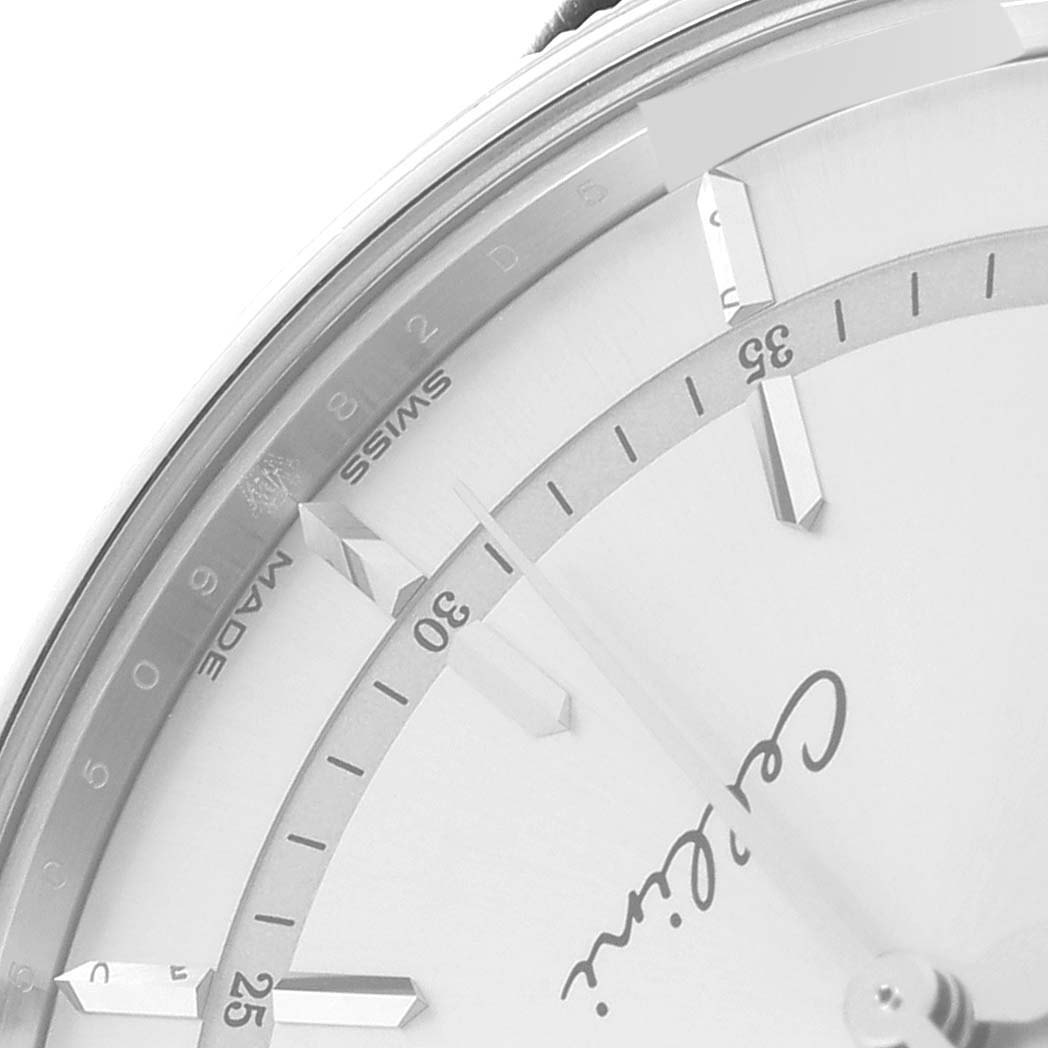 This close-up angle of the Rolex Cellini 50509 Men's White Gold Silver Dial 50509 Men's White Gold Silver Dial model shows part of the dial, including hour markers and hands.