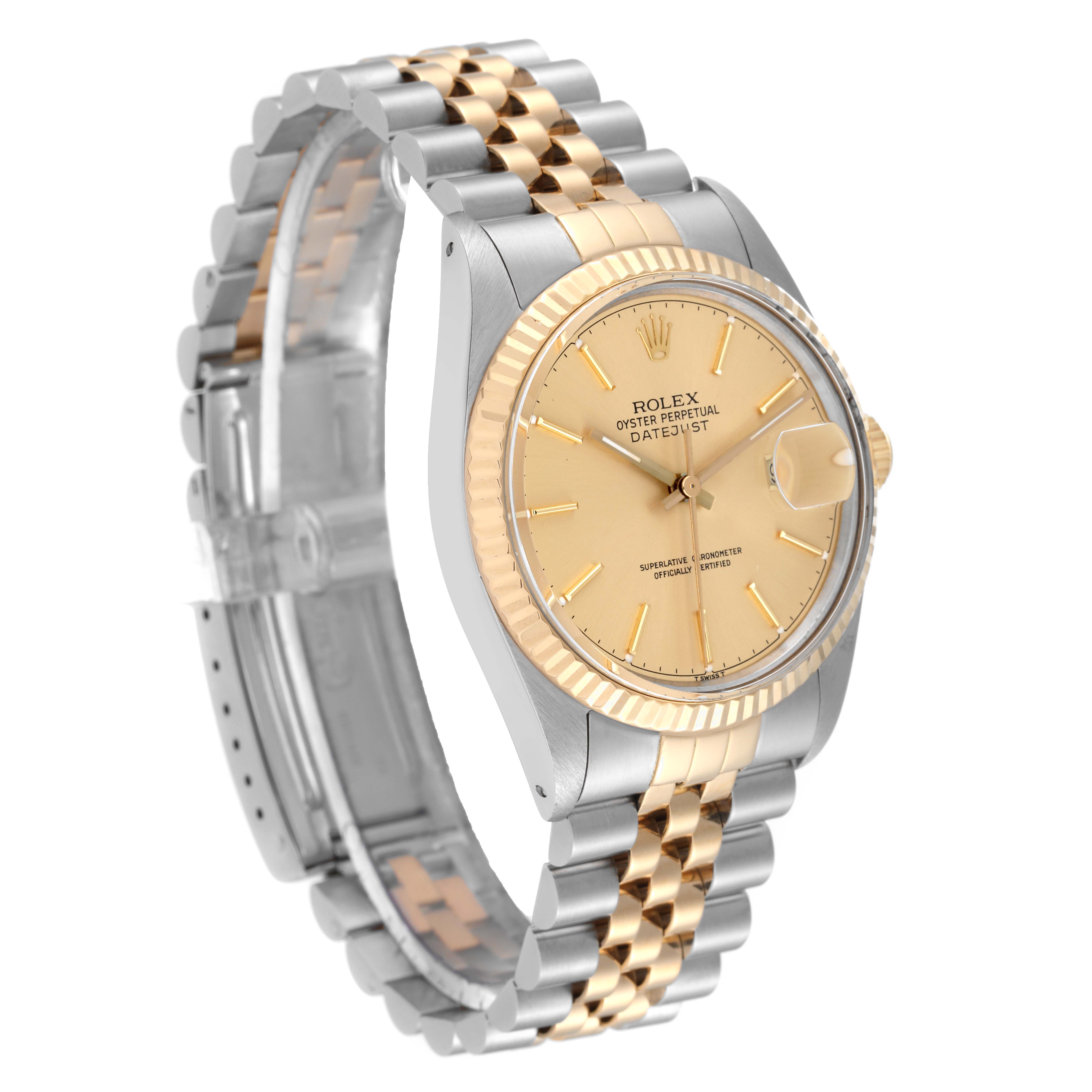The Rolex Vintage Collection 16013 Men's Steel and Gold (two tone) Champagne Dial 16013 Men's Steel and Gold (two tone) Champagne Dial model is shown at a slight angle, highlighting the bezel, dial, case, and two-tone bracelet.