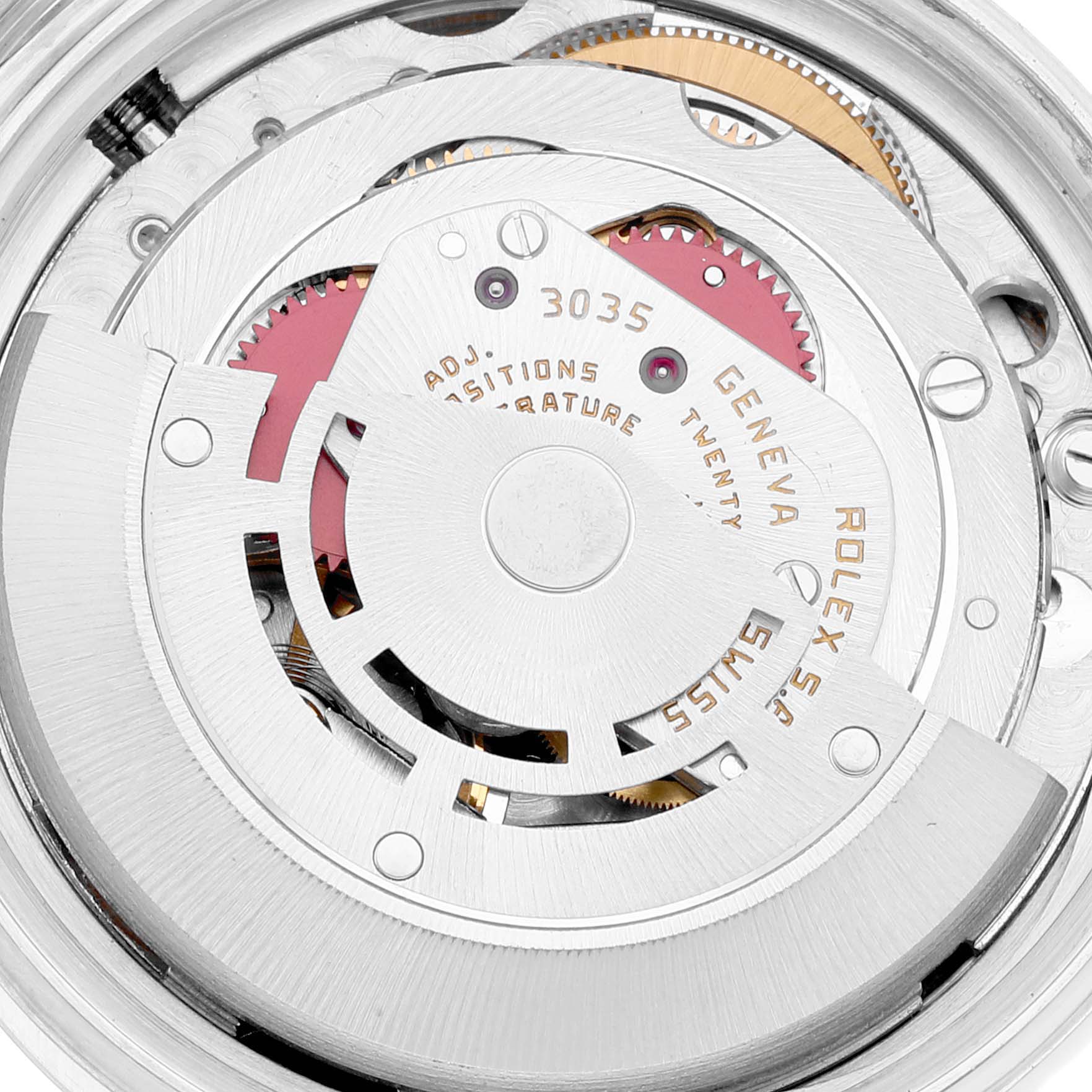 This close-up image shows the internal mechanism of the Rolex Vintage Collection 16013 Men's Steel and Gold (two tone) Champagne Dial 16013 Men's Steel and Gold (two tone) Champagne Dial watch, highlighting the movement components.