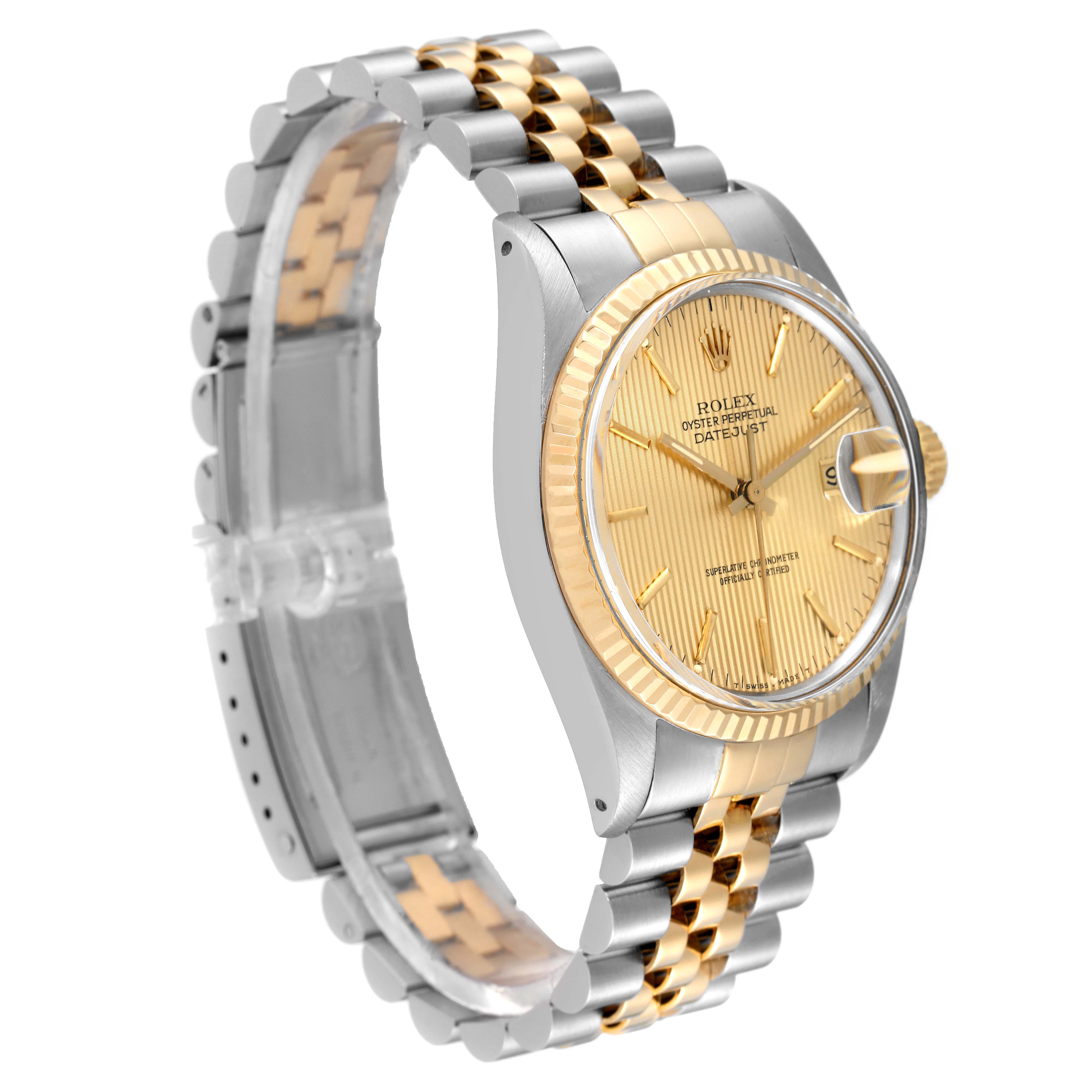 The Rolex Vintage Collection 16013 Men's Steel and Gold (two tone) Champagne Dial 16013 Men's Steel and Gold (two tone) Champagne Dial model is shown at a side angle, highlighting the watch face, bezel, and two-tone bracelet.