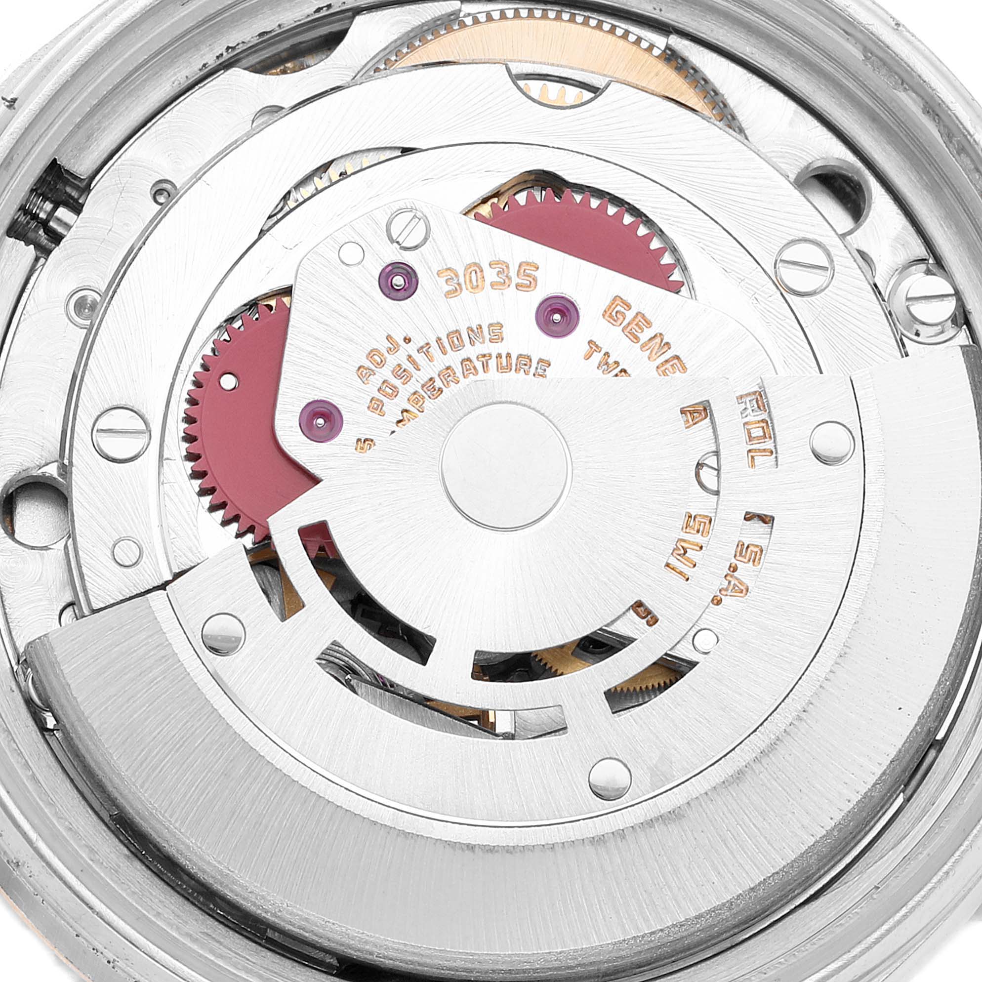 This image shows the intricate inner mechanisms of a Rolex Vintage Collection 16013 Men's Steel and Gold (two tone) Champagne Dial 16013 Men's Steel and Gold (two tone) Champagne Dial watch, focusing on the gears and movement components.