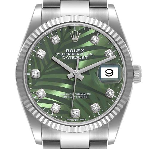 Photo of Rolex Datejust 36mm Olive Green Palm Diamond Dial Mens Watch 126234 Unworn