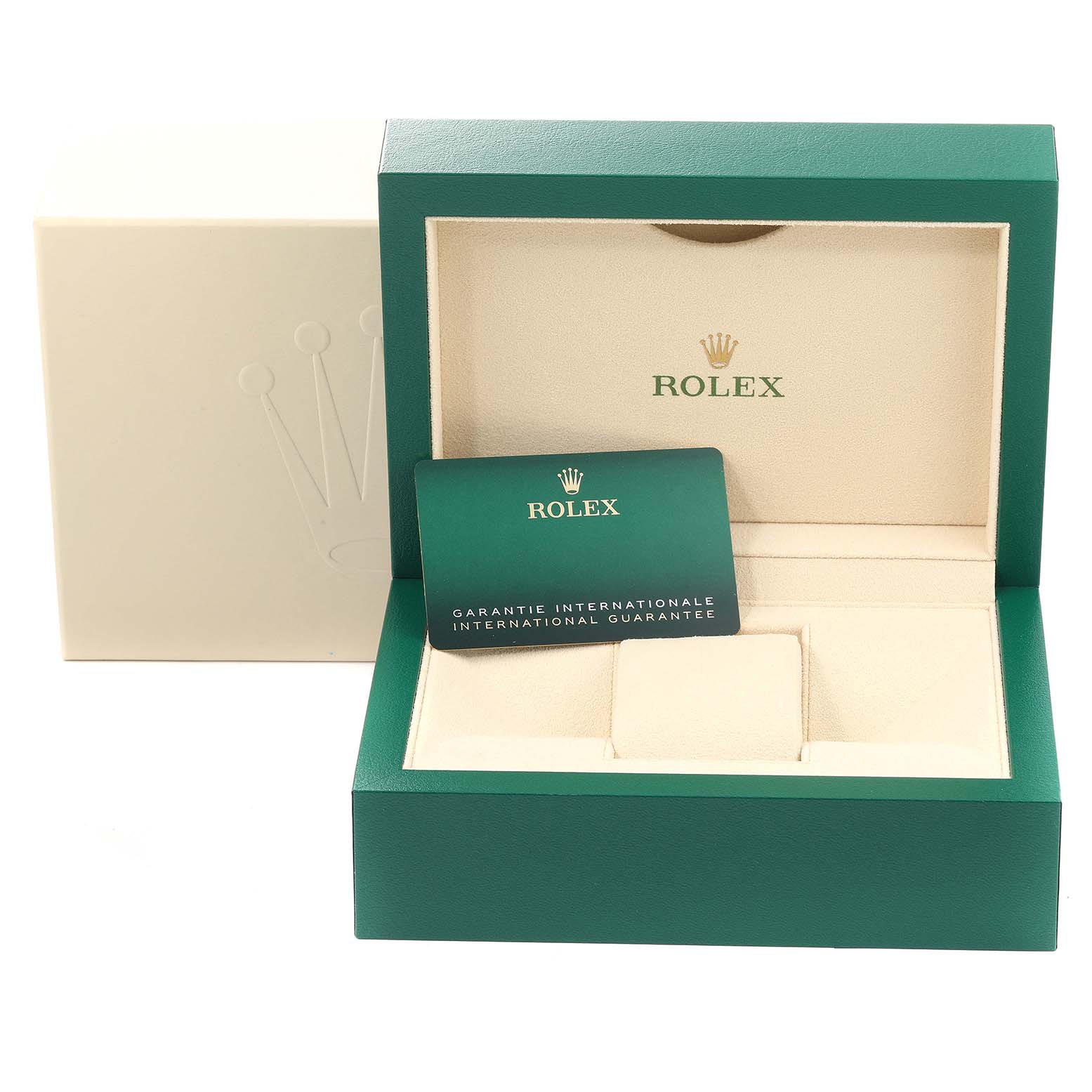 This image shows the packaging, warranty card, and inner box of the Rolex Datejust 41 126334 Men's Stainless Steel Grey Dial 126334 Men's Stainless Steel Grey Dial model.