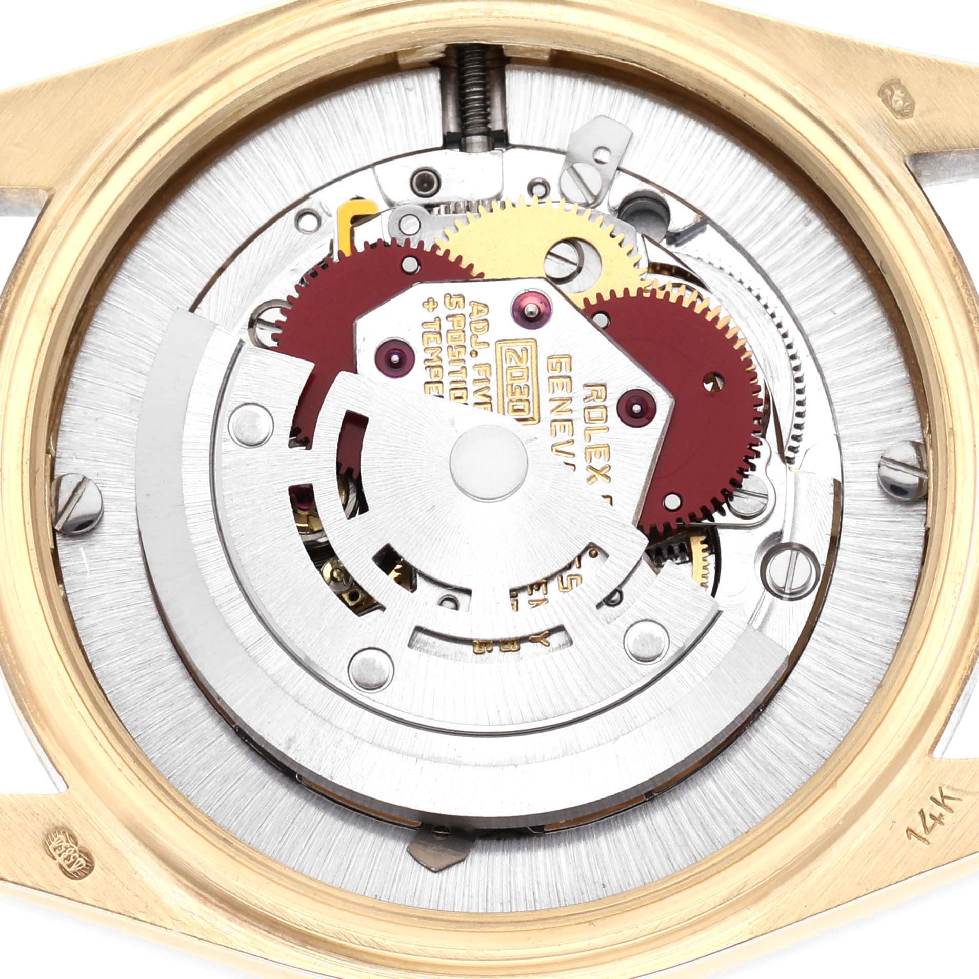The image shows a top-down view of the internal mechanism of a Rolex Vintage Collection model, model number 6827, highlighting its intricate gears and components.
