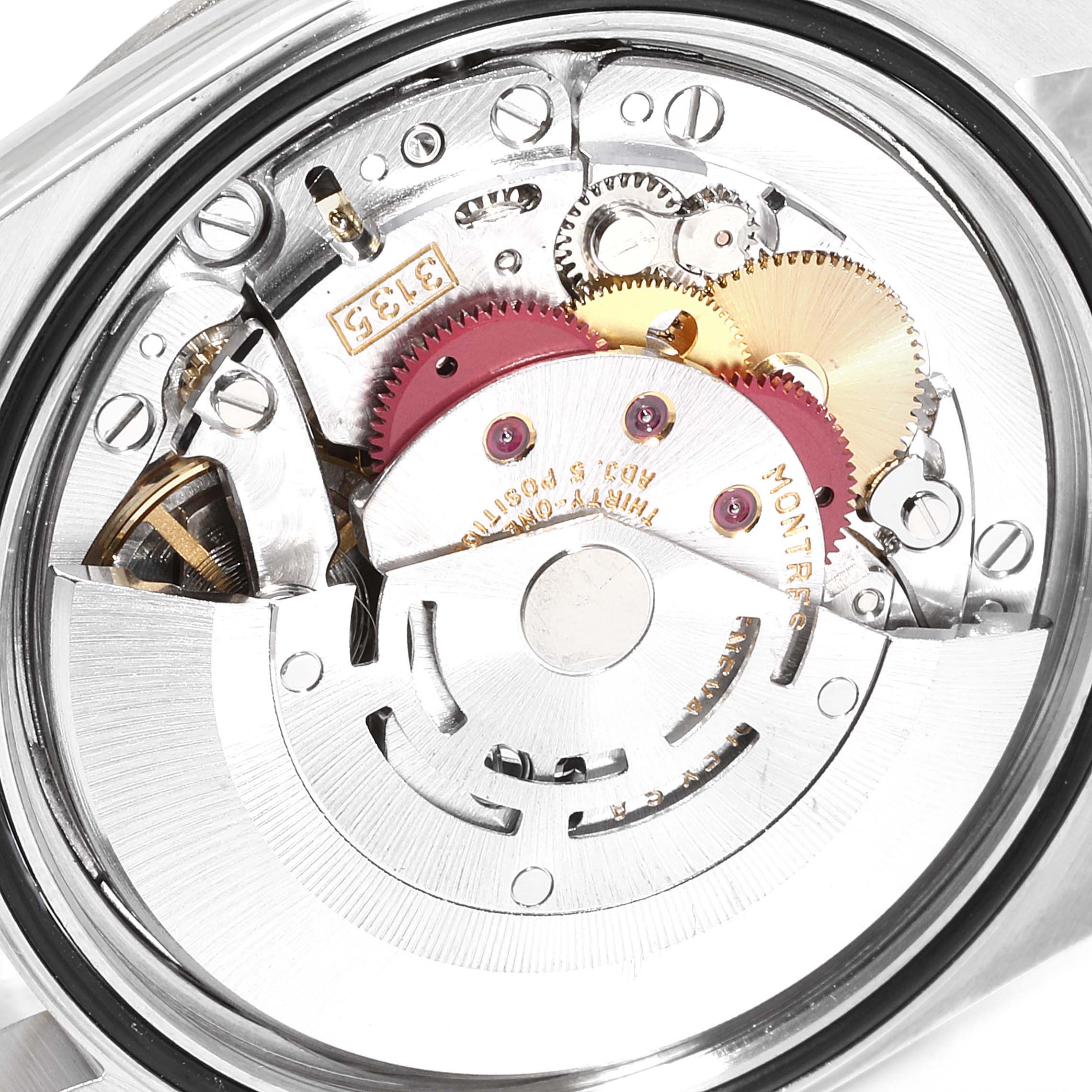 The image shows the internal mechanical movement of a Rolex Datejust 16233 Men
s Steel and Gold (two tone) Champagne Dial 16233 Men
s Steel and Gold (two tone) Champagne Dial watch, viewed from the back.