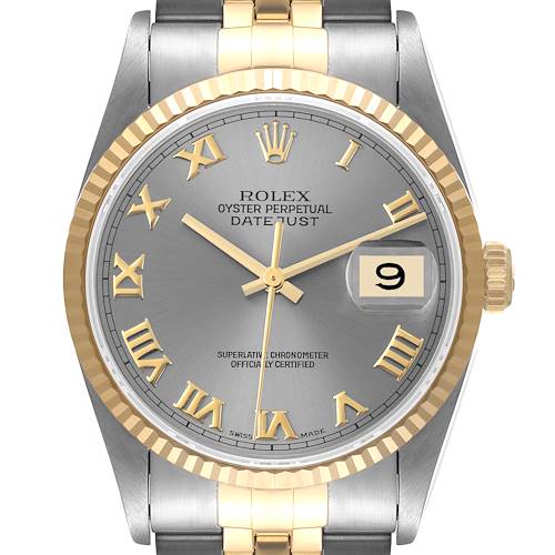 Photo of Rolex Datejust Steel Yellow Gold Silver Roman Dial Mens Watch 16233