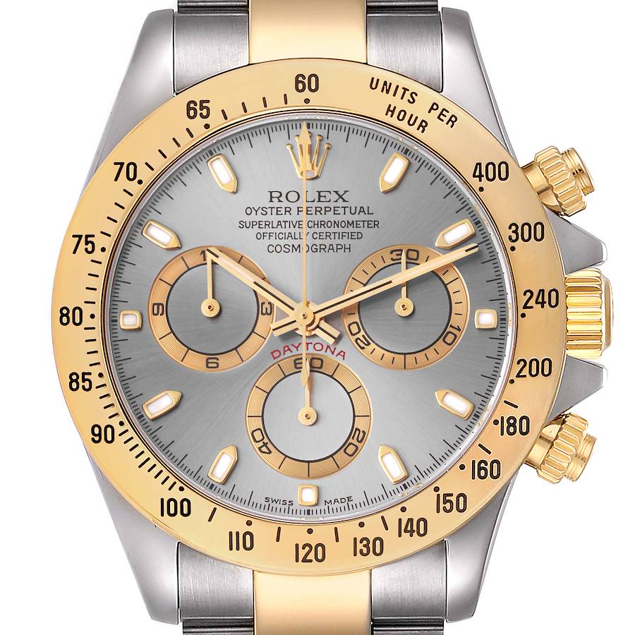 Rolex Daytona Steel 18k Yellow Gold Slate Dial Mens Watch 116523 Box Papers SwissWatchExpo