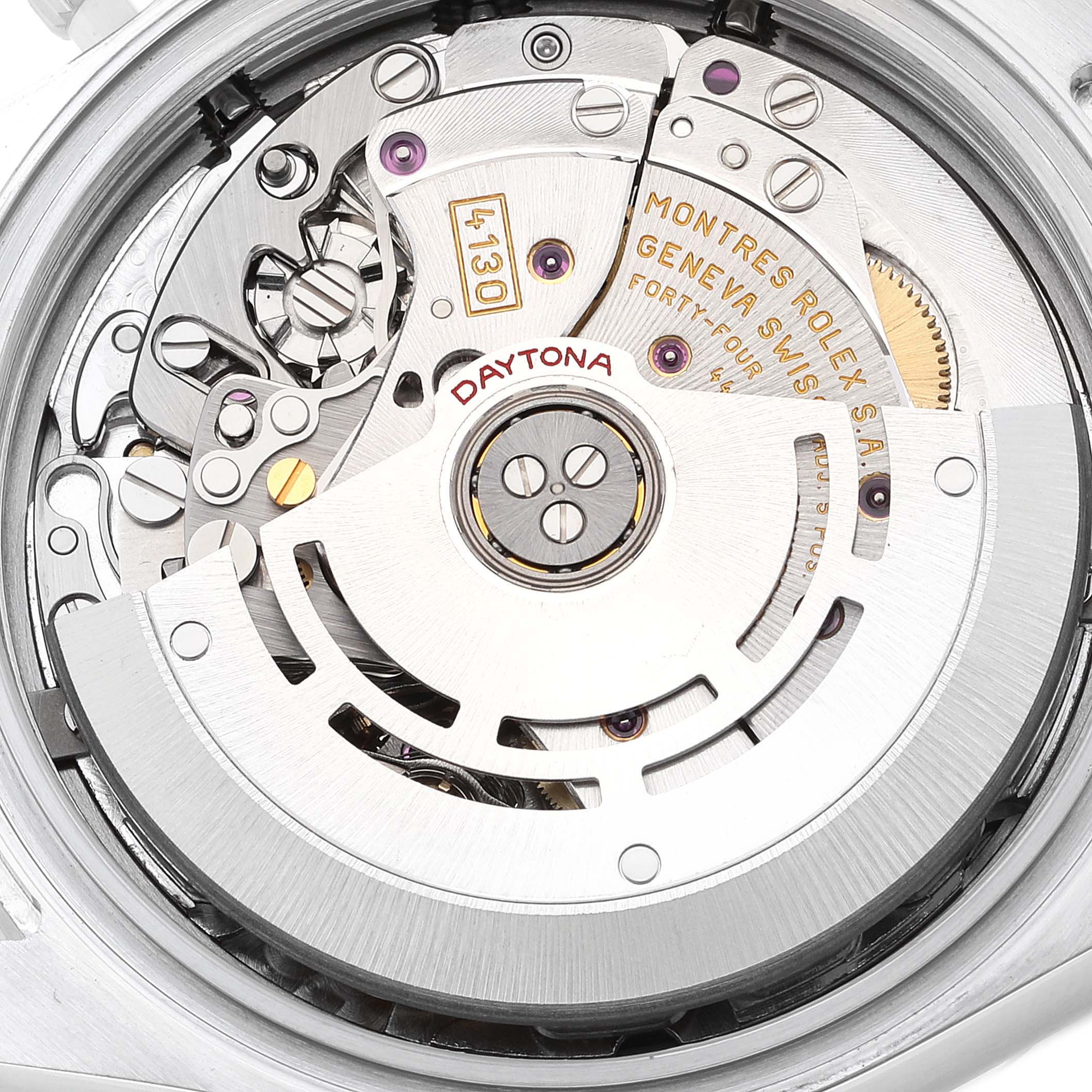 The image shows the movement mechanism of a Rolex Daytona 116520 Men's Stainless Steel White Dial 116520 Men's Stainless Steel White Dial watch, viewed from the back.
