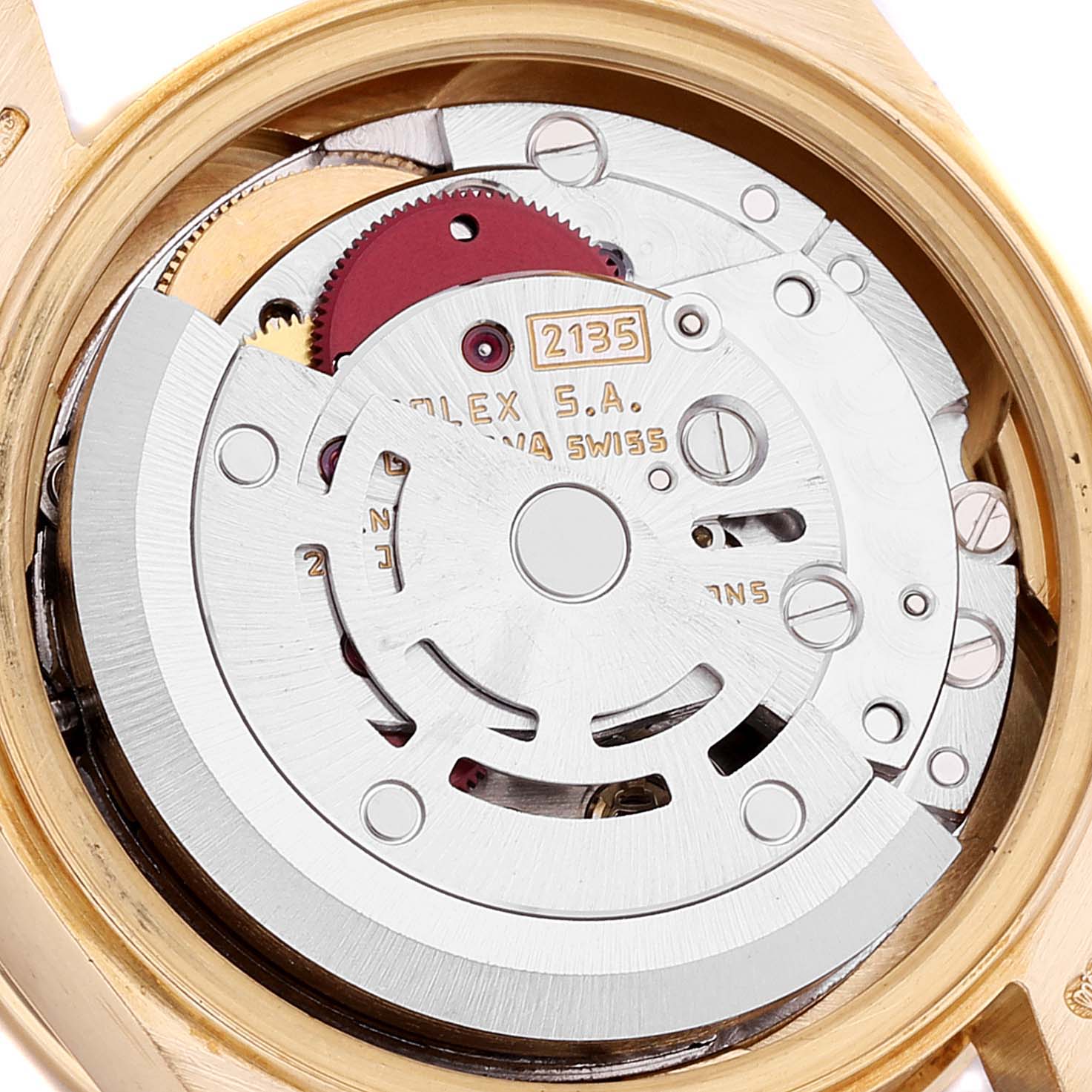 This image shows a close-up view of the inner mechanical movement of a Rolex President 69028 Women's Yellow Gold  69028 Women's Yellow Gold  model watch.
