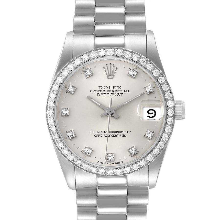 Rolex President Datejust Midsize 31 Platinum Diamond Ladies Watch 68286 SwissWatchExpo