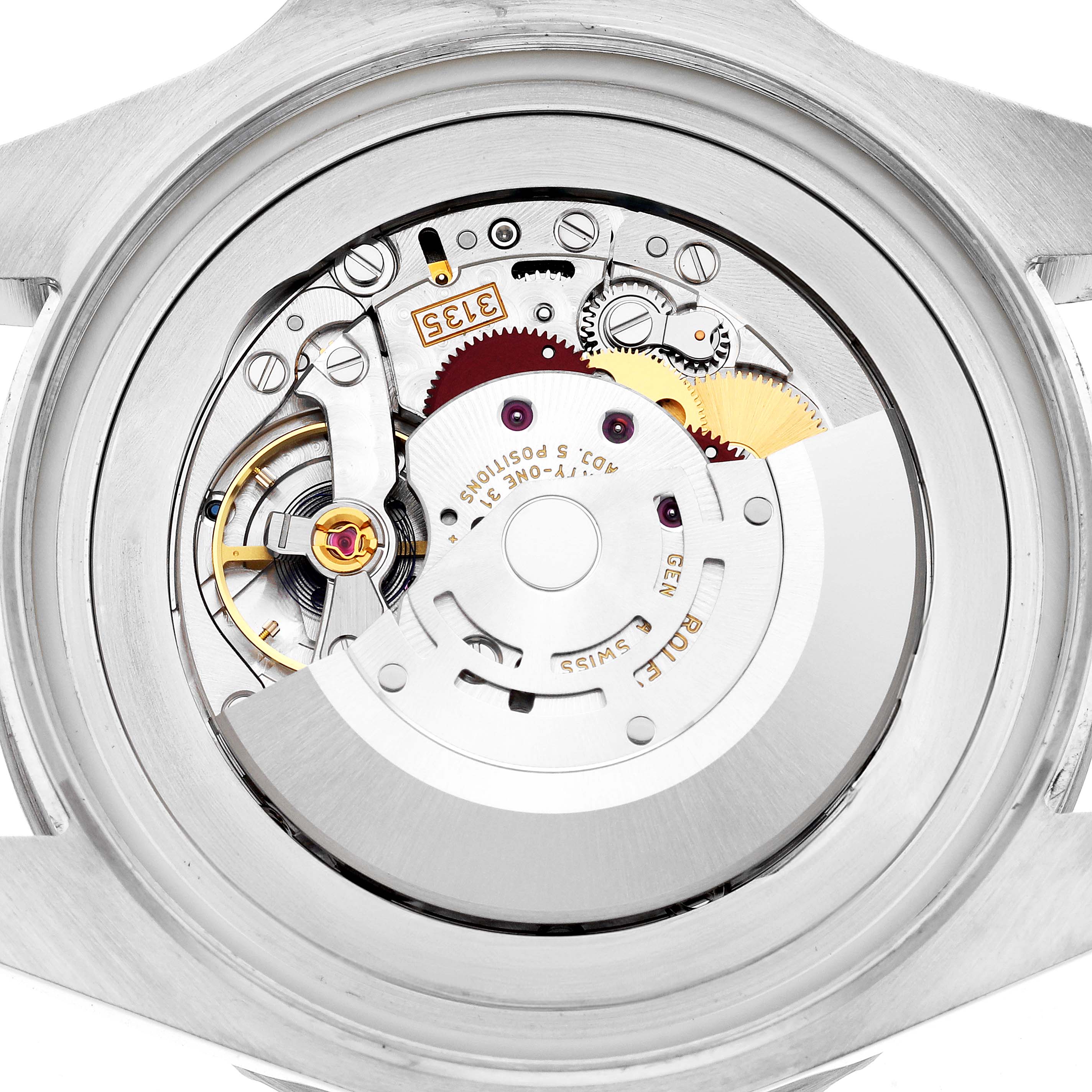 The image shows the movement of a Rolex Sea-Dweller model 116660 from the back, highlighting gears and components.