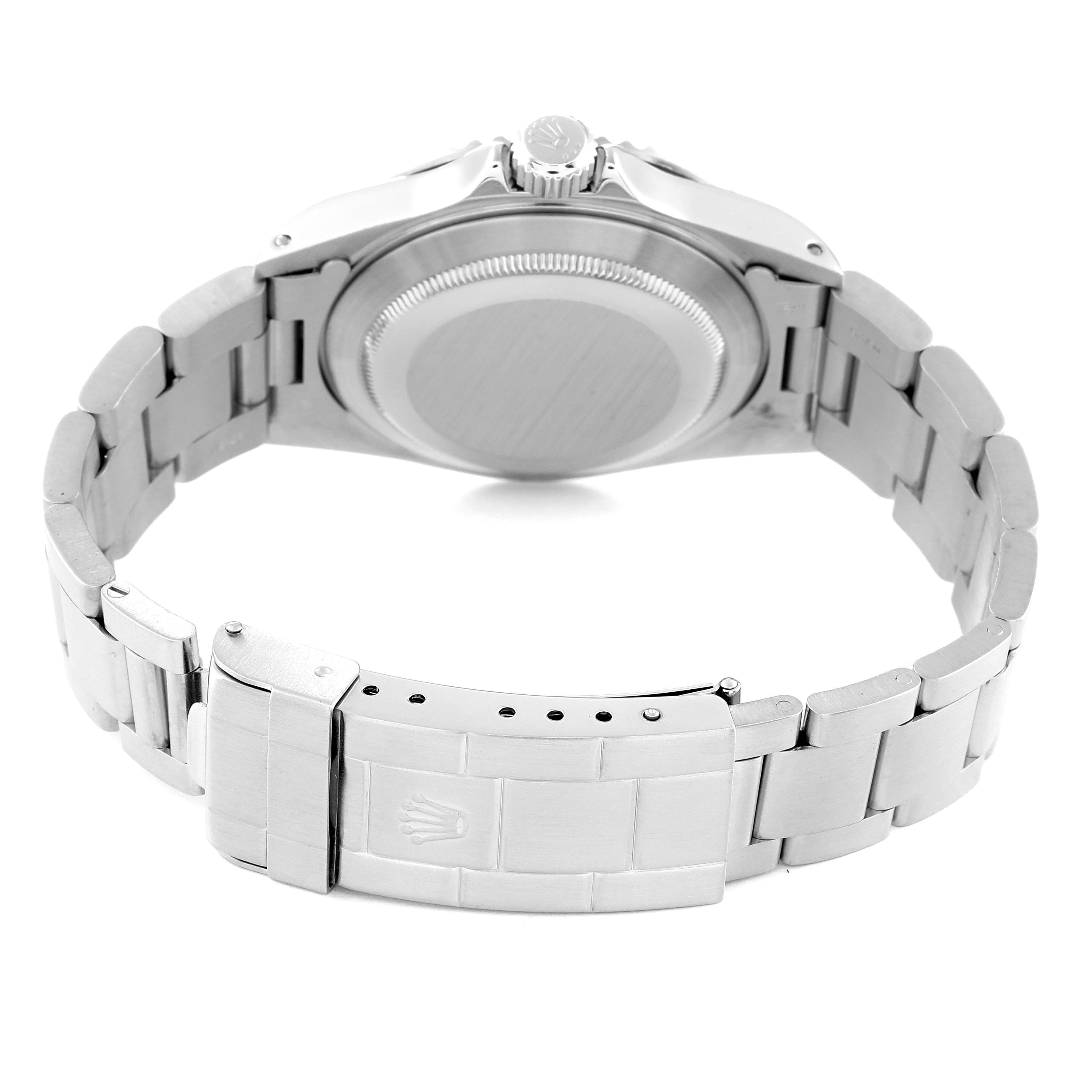 This image shows the back view of the Rolex Submariner 14060 Men's Stainless Steel Black Dial 14060 Men's Stainless Steel Black Dial watch, highlighting the case back and bracelet with clasp.