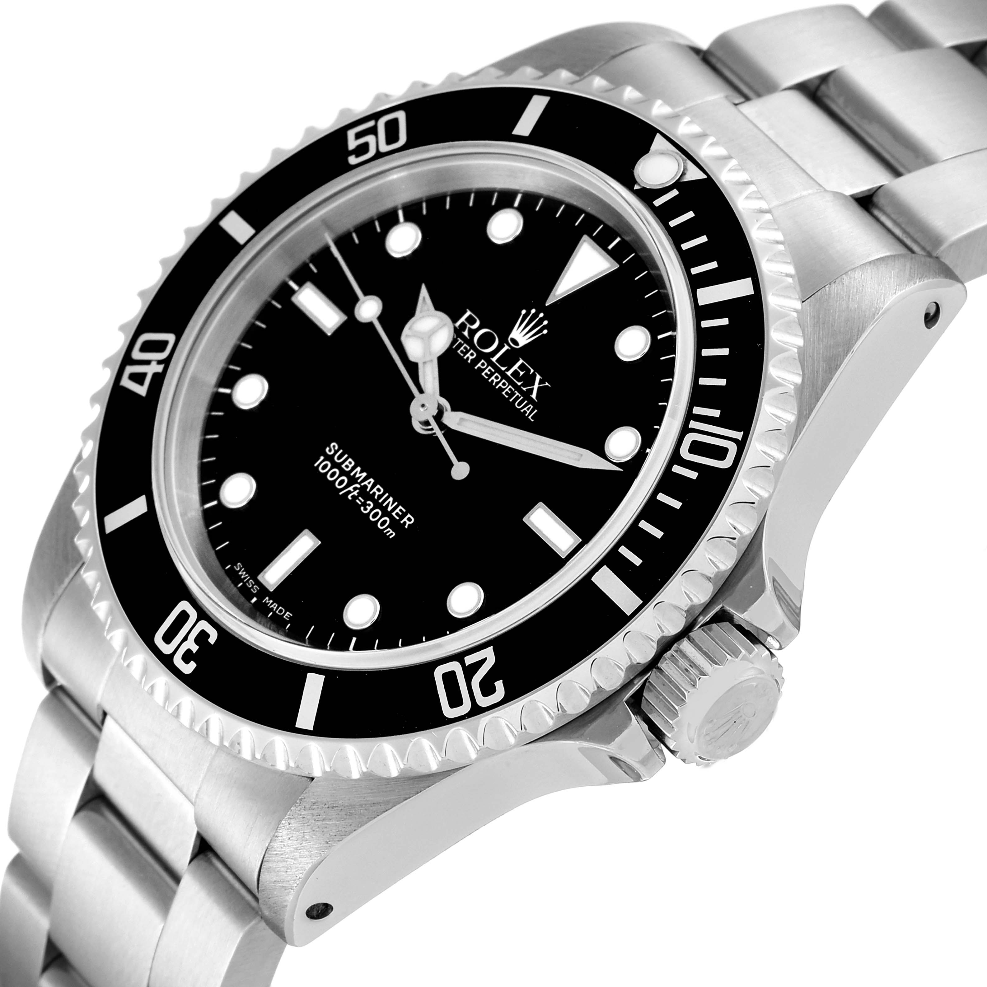 The image shows a Rolex Submariner 14060 Men's Stainless Steel Black Dial 14060 Men's Stainless Steel Black Dial watch at an angled side view, highlighting the bezel, dial, and bracelet.