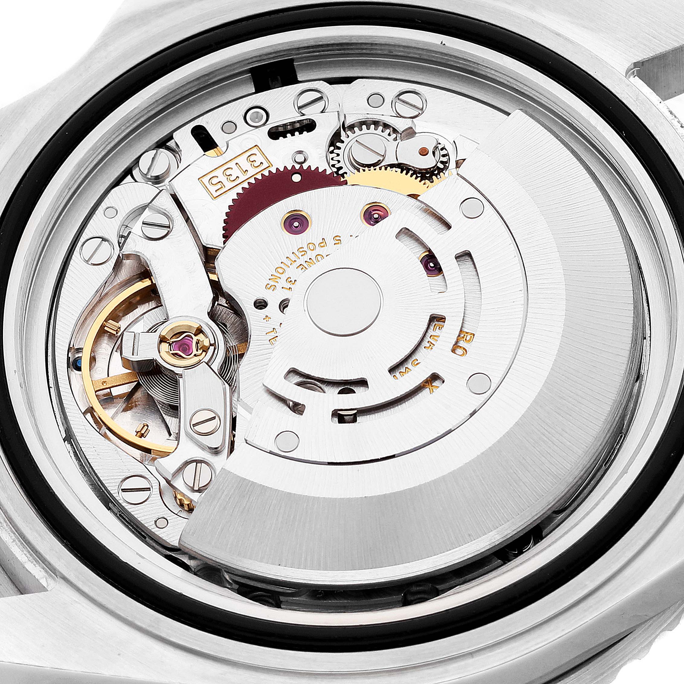 This image shows the back view of the Rolex Submariner 16610 Men's Stainless Steel Black Dial 16610 Men's Stainless Steel Black Dial, revealing its intricate movement components.