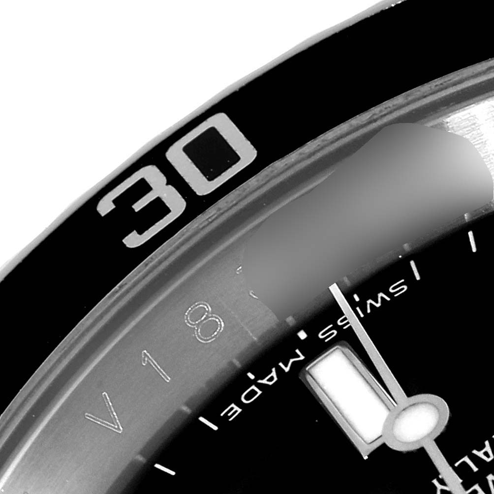 The image shows a close-up of the bezel and part of the dial of a Rolex Submariner 16610 Men's Stainless Steel Black Dial 16610 Men's Stainless Steel Black Dial, highlighting the "30" on the bezel.