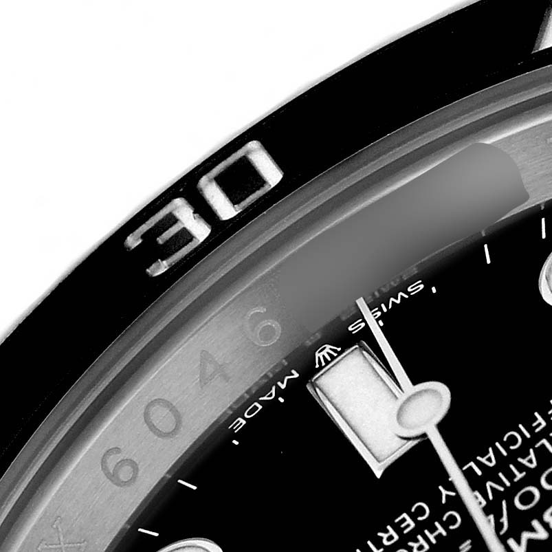 The image shows a close-up of the bezel and dial of a Rolex Submariner 126610LN Men's Stainless Steel Black Dial watch, focusing on the "30" marking and part of the watch face.