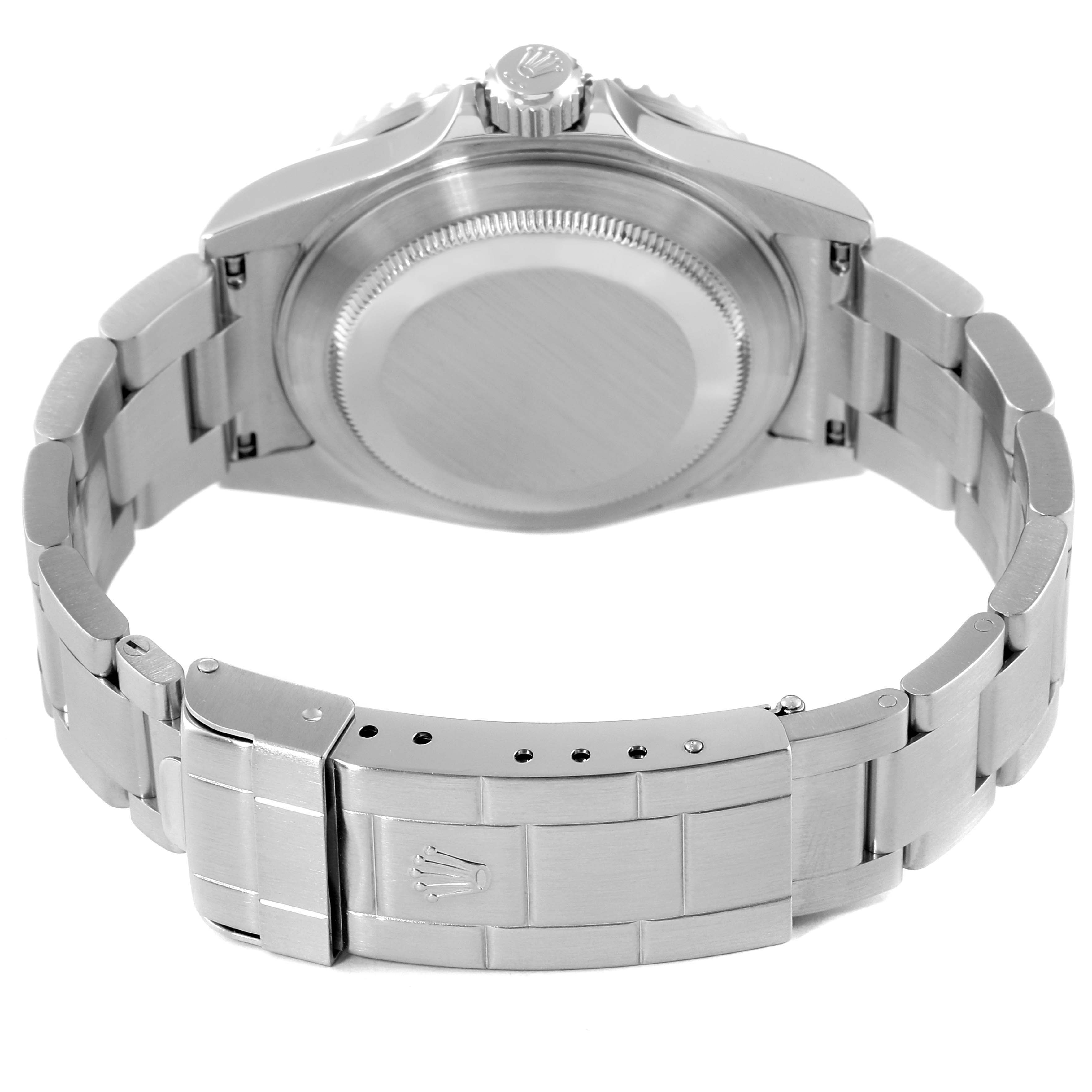 This image shows the back case and bracelet clasp of a Rolex Submariner 16610LV Men's Stainless Steel Black Dial 16610LV Men's Stainless Steel Black Dial watch from the rear angle.