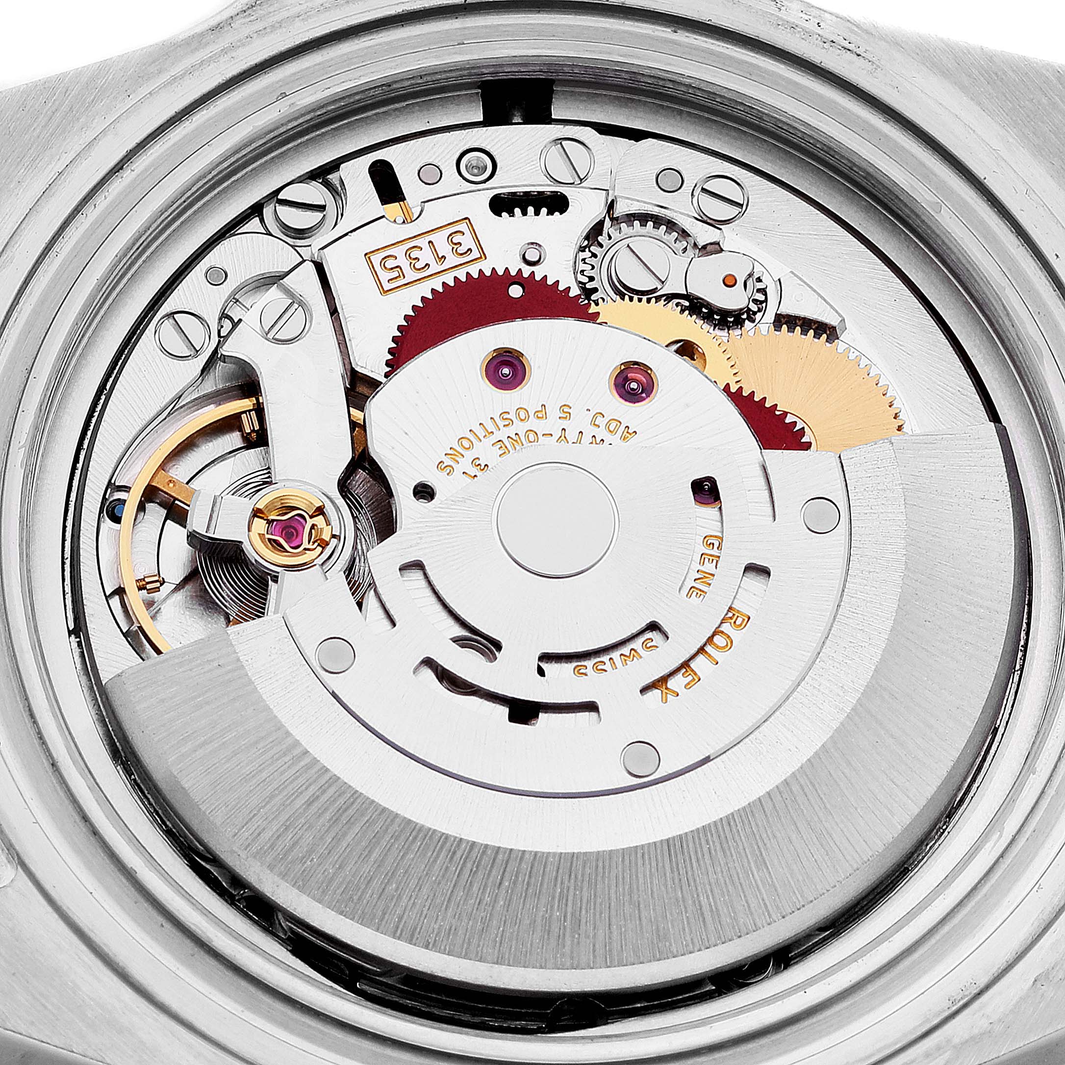 This image shows the intricate internal movement of a Rolex Submariner 16610LV Men's Stainless Steel Black Dial 16610LV Men's Stainless Steel Black Dial watch from a top-down angle.