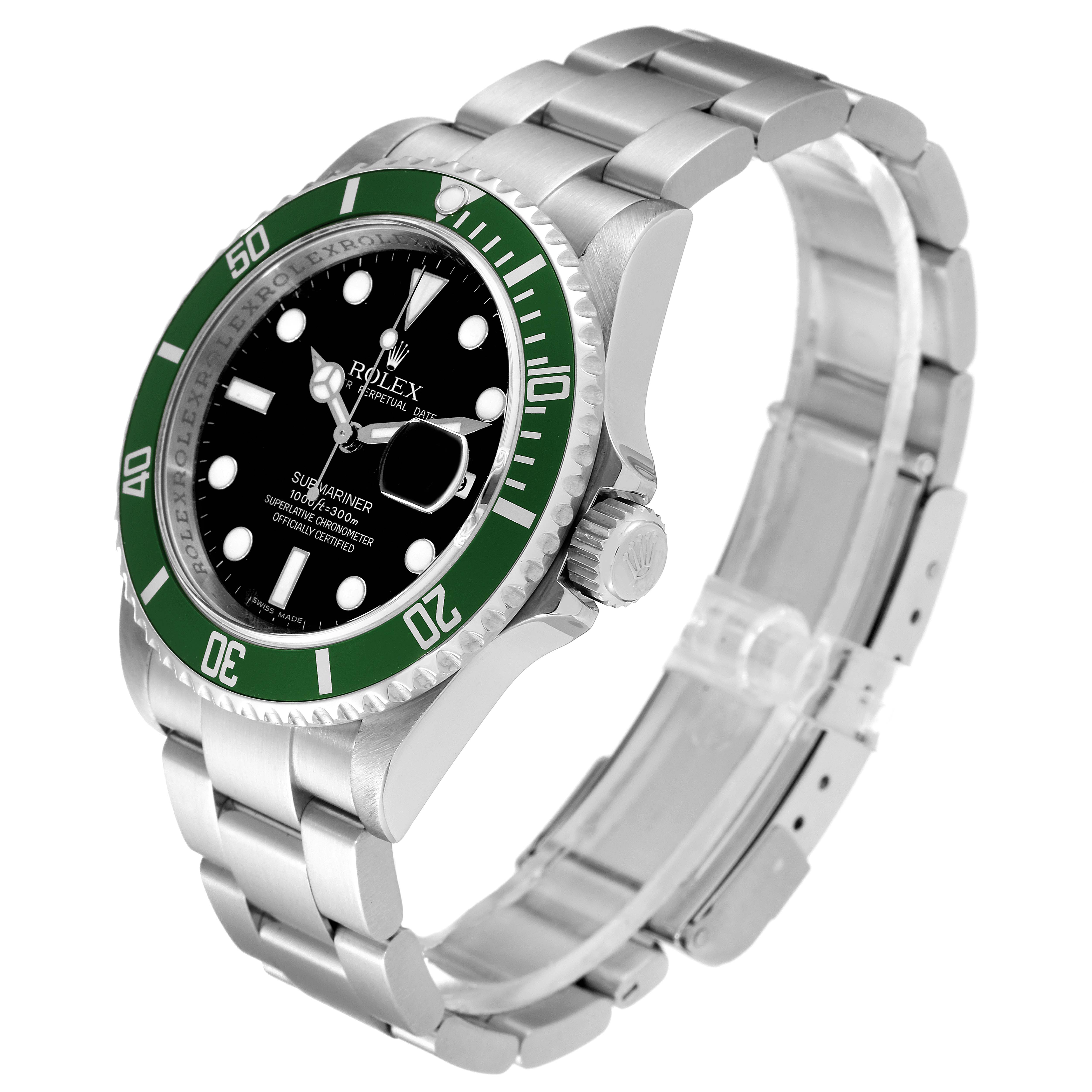 The image shows a Rolex Submariner 16610LV Men's Stainless Steel Black Dial 16610LV Men's Stainless Steel Black Dial watch at a three-quarter angle, highlighting the bezel, dial, and bracelet.