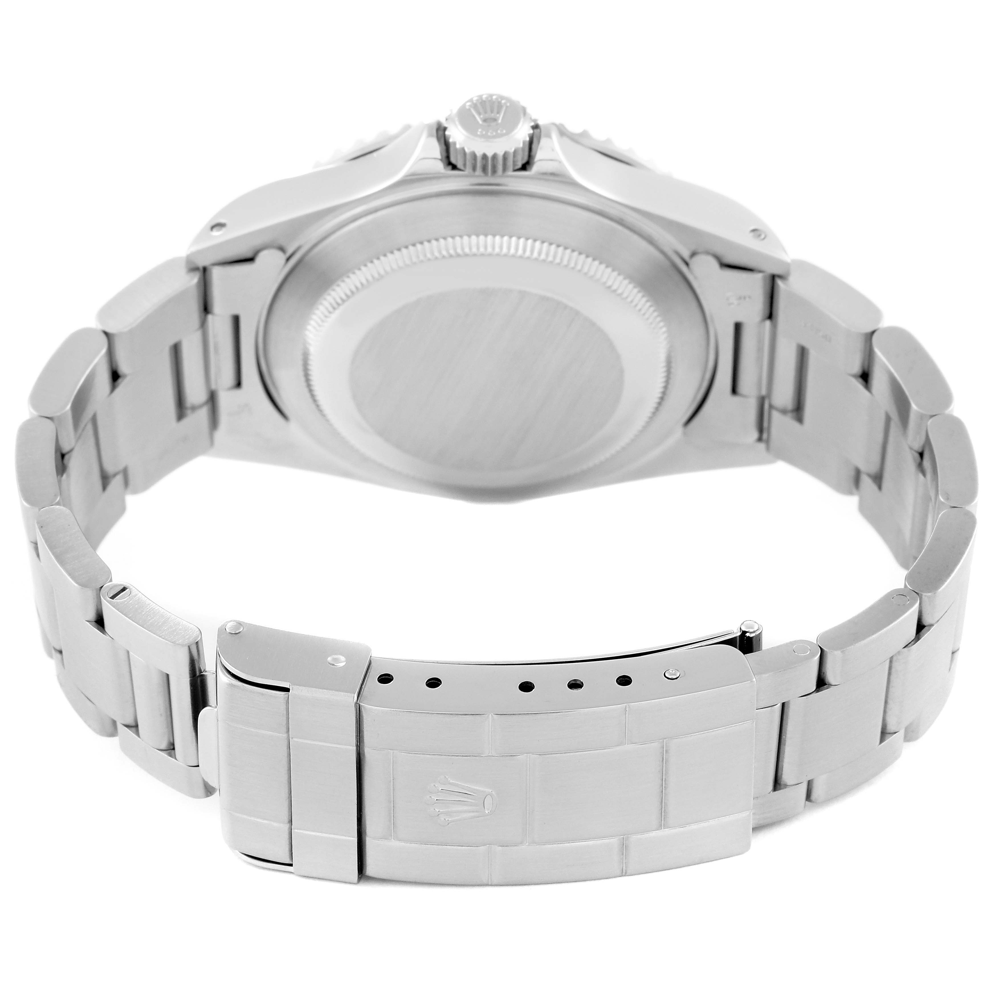 This image shows the back and bracelet of a Rolex Submariner 14060M Men
s Stainless Steel Black Dial 14060M Men
s Stainless Steel Black Dial watch, viewed from a rear angle.