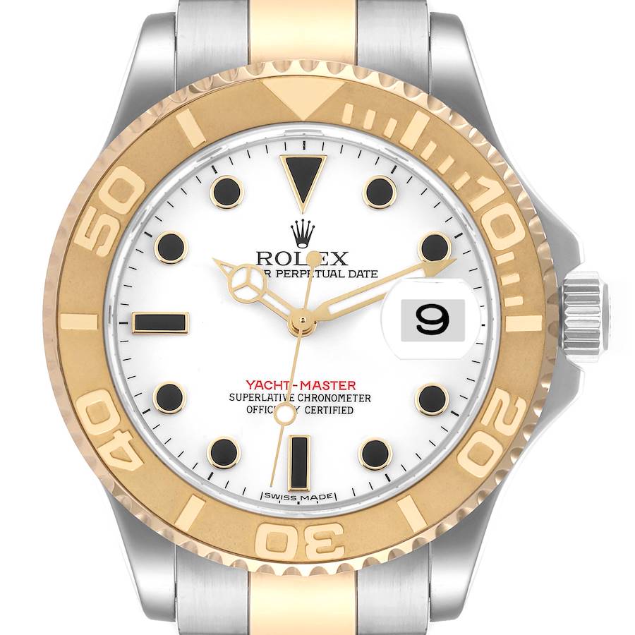 Rolex Yachtmaster White Dial Steel Yellow Gold Mens Watch 16623 Box Card SwissWatchExpo