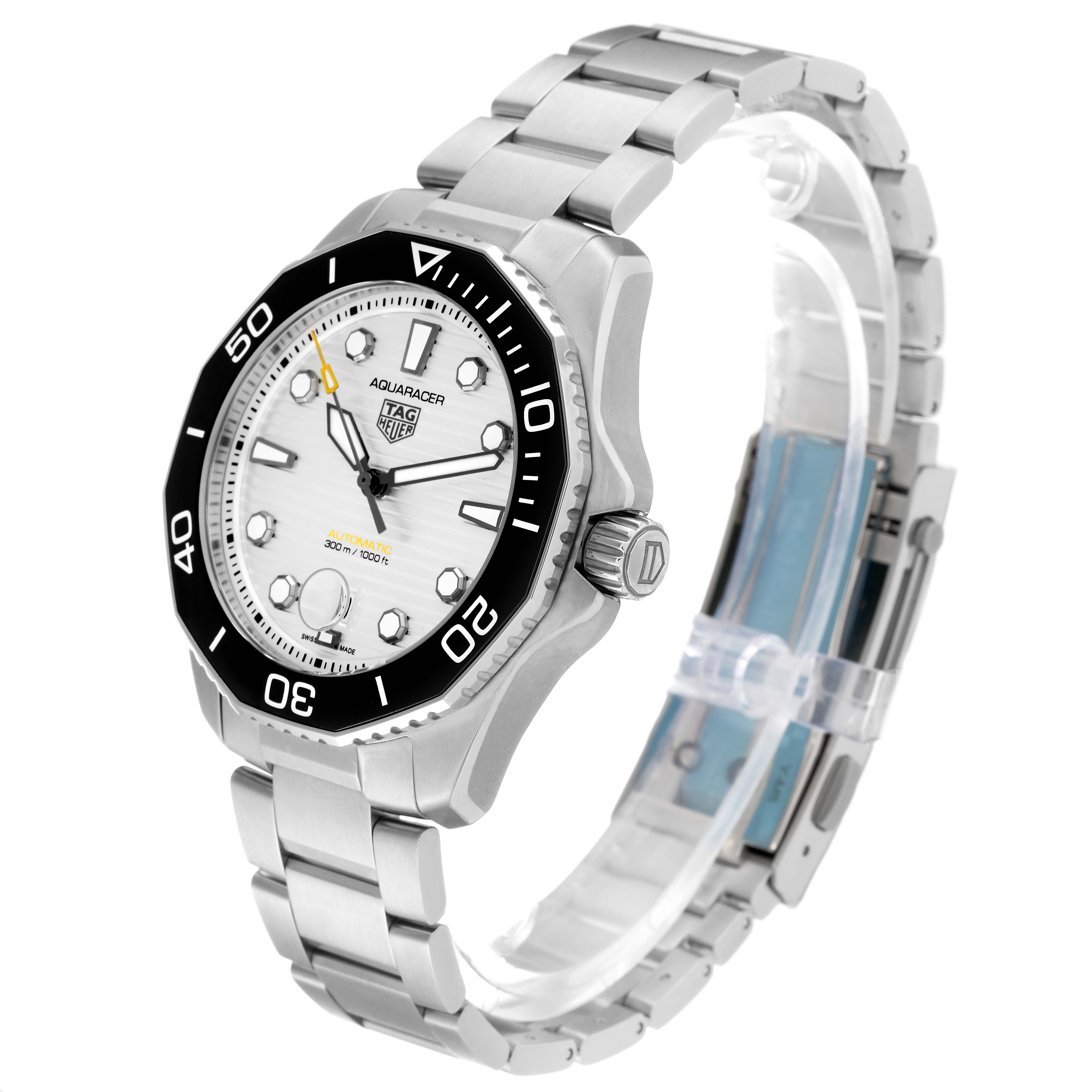The image shows a Tag Heuer Aquaracer WBP201C Men's Stainless Steel Silver Dial WBP201C Men's Stainless Steel Silver Dial watch at a three-quarter angle, highlighting the dial, bezel, and bracelet.