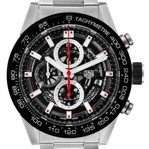 Photo of Tag Heuer Carrera Skeleton Dial Chronograph Mens Watch CAR2A1W Box Card