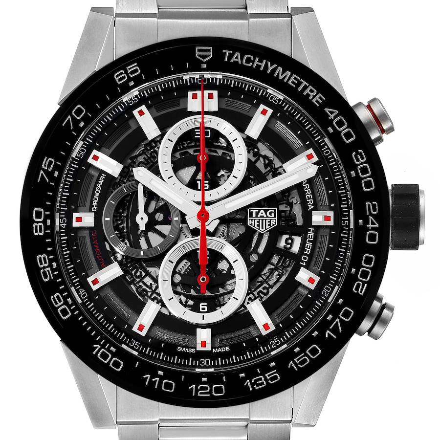 Tag Heuer Carrera Skeleton Dial Chronograph Mens Watch CAR2A1W Box Card SwissWatchExpo