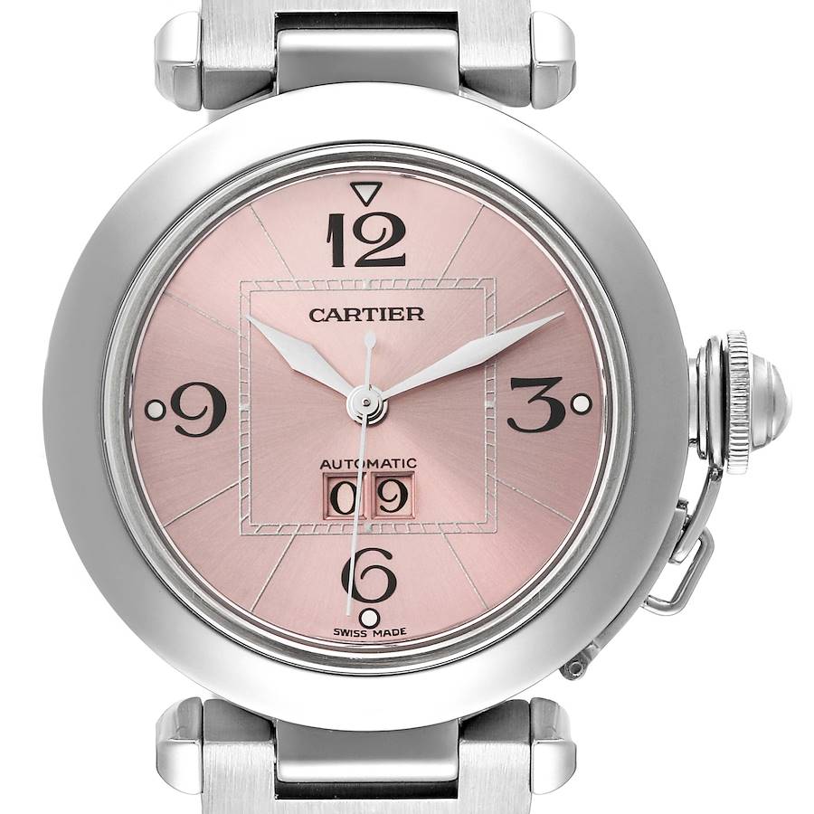 Cartier Pasha Big Date Pink Dial Steel Ladies Watch W31058M7 SwissWatchExpo