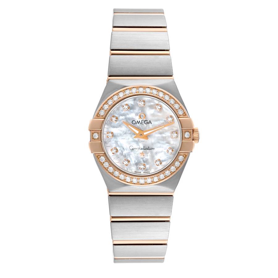 Omega Constellation Steel Rose Gold Mother of Pearl Diamond Dial Ladies Watch 123.25.27.60.55.001 SwissWatchExpo