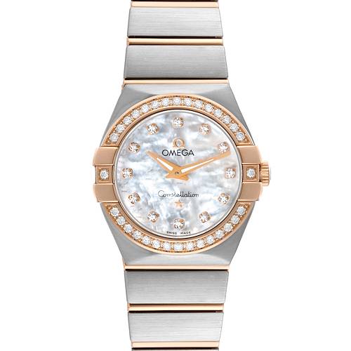 Photo of Omega Constellation Steel Rose Gold Mother of Pearl Diamond Dial Ladies Watch 123.25.27.60.55.001