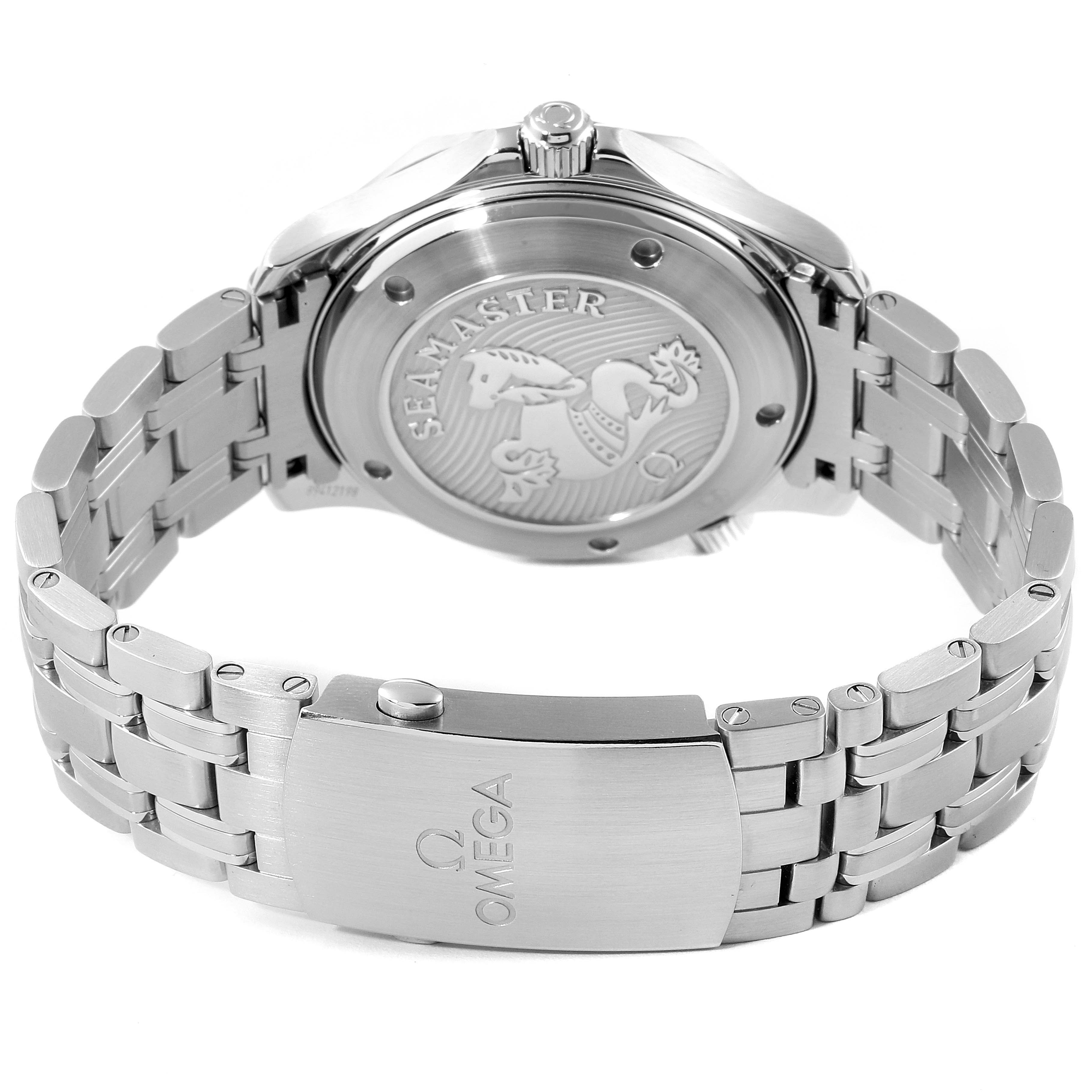 The image shows the back case and bracelet clasp of the Omega Seamaster 212.30.41.20.03.001 Men's Stainless Steel Blue Dial 212.30.41.20.03.001 Men's Stainless Steel Blue Dial watch from a rear angle.